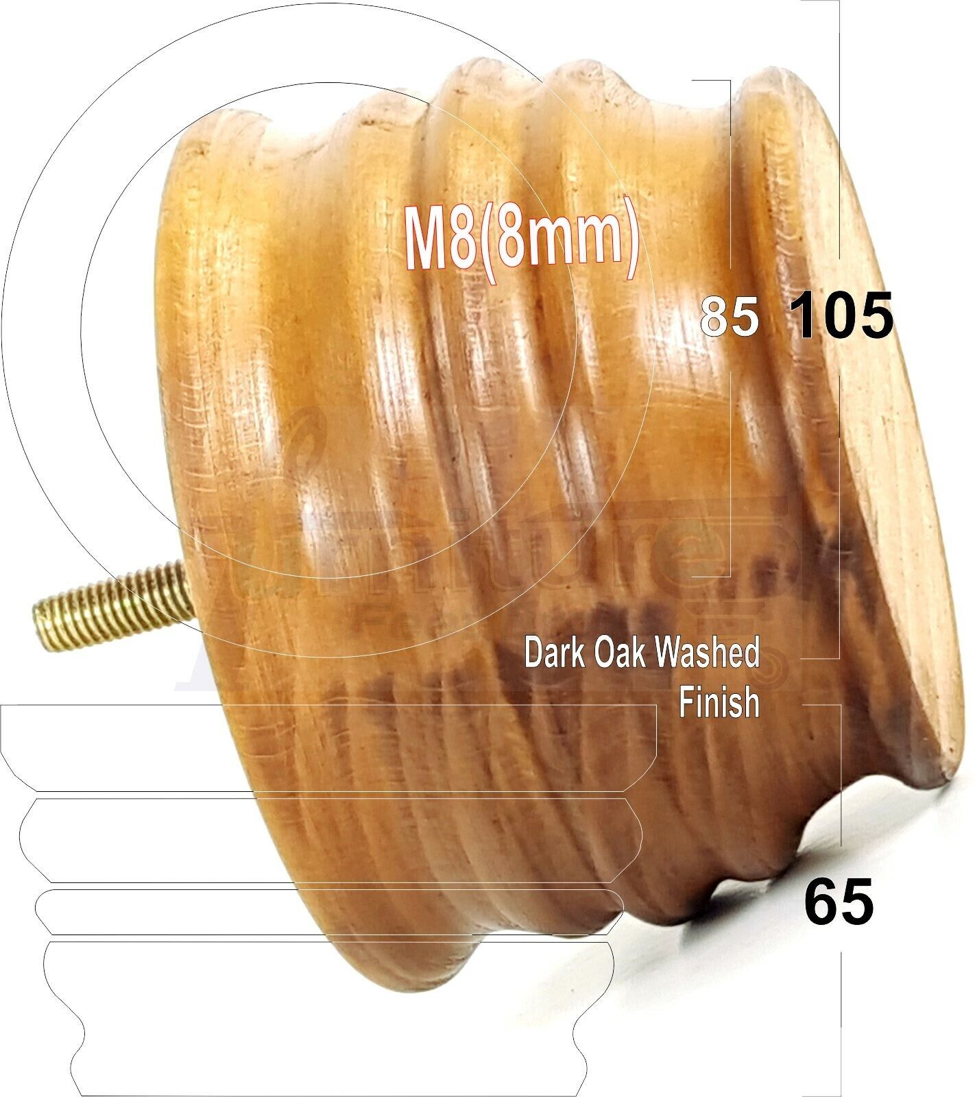 4x Replacement Turned Wooden Furniture Legs 65mm High 8mm Tread