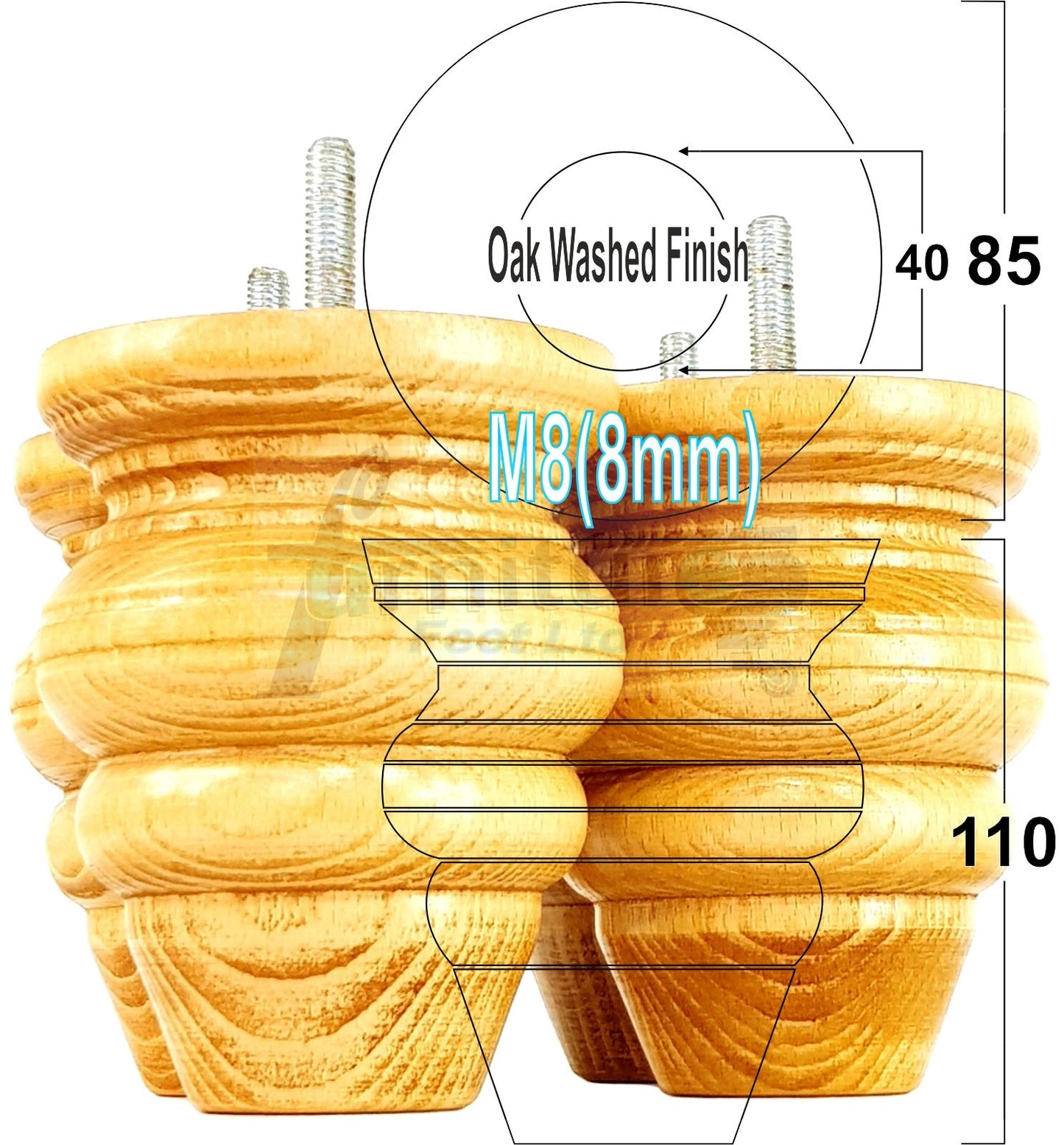 4x Turned Wood Furniture Legs Replacement Feet 110mm High Multiple Colours Chairs Stools Sofa's Beds Settee Cabinets M8