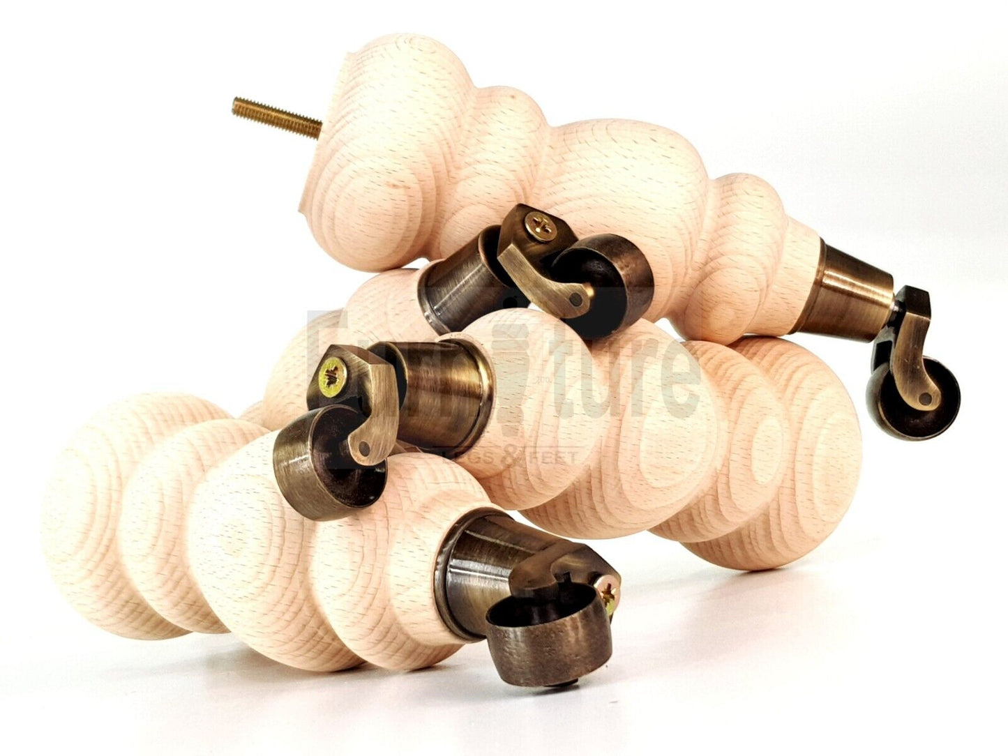 4x Turned Wood Furniture Antique Castor Leg M8 Replacement Feet Chairs Stools Sofa 250mm