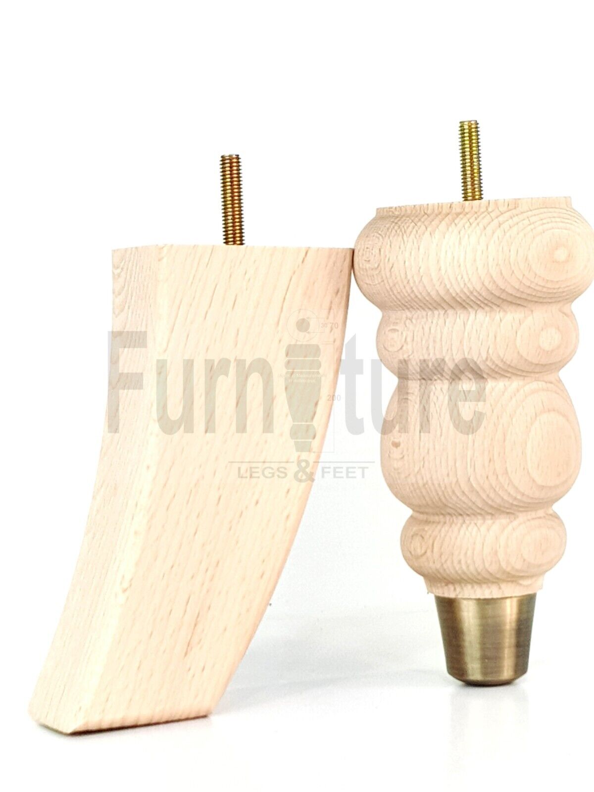 2x Brass Slipper Cup Furniture Feet & 2 Curved M8 Chair Sofa Settee Legs 165mm