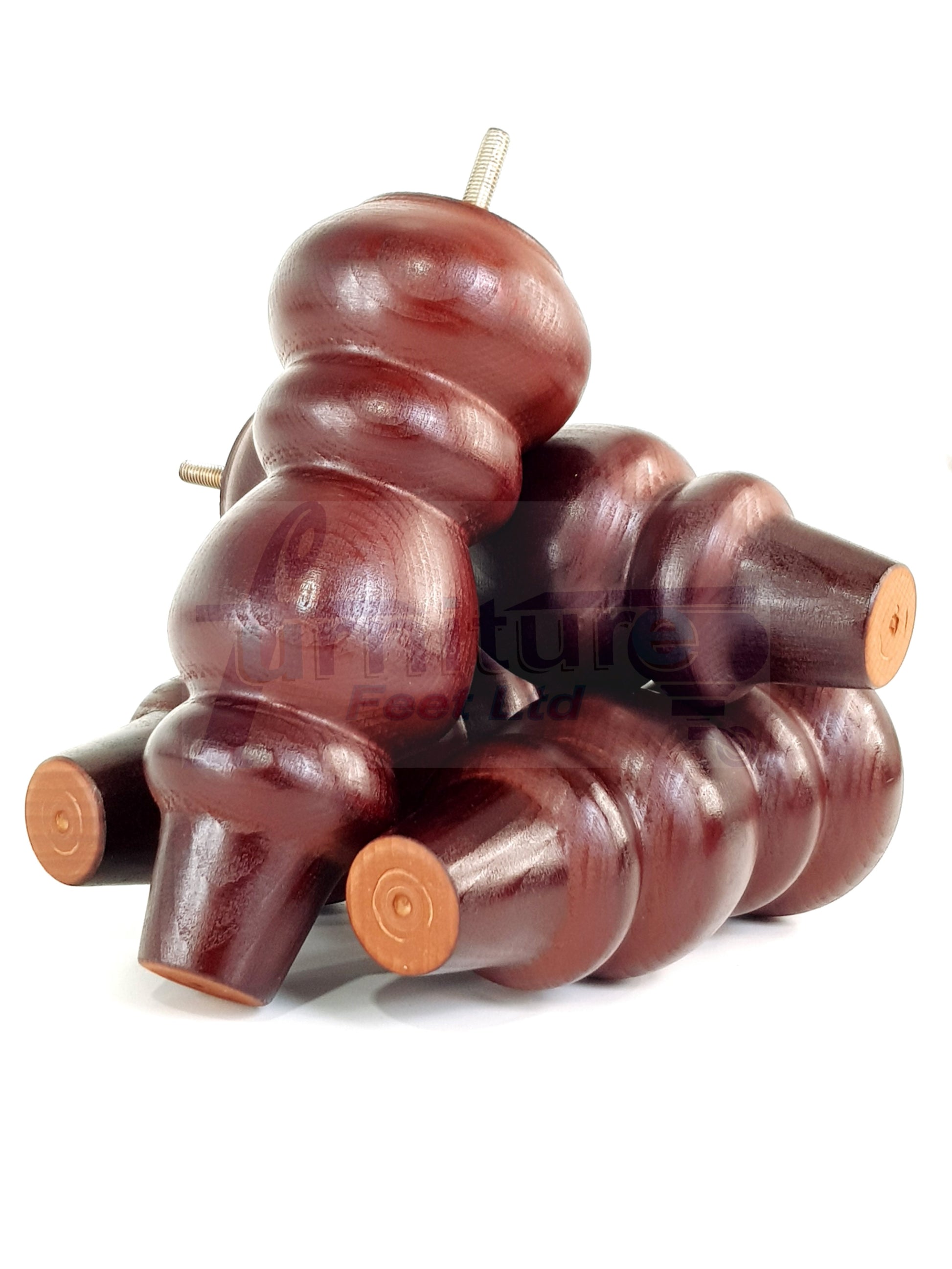 4 Solid Wood Furniture Legs Replacement Turned Feet 200mm High M8(8mm) Thread: Mahogany