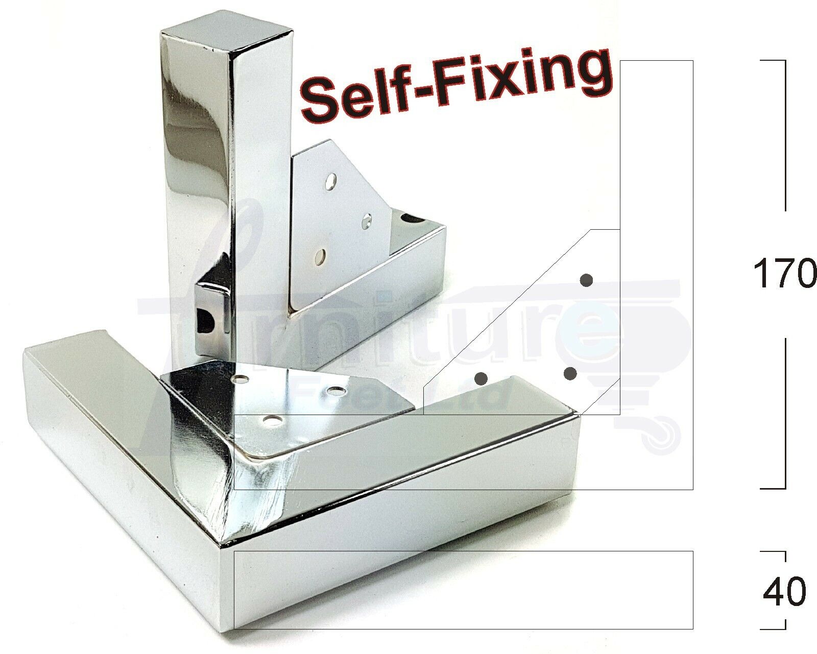4 Metal Furniture Legs 40mm High Chrome Corner Feet Sofa Chair Beds Cabinets