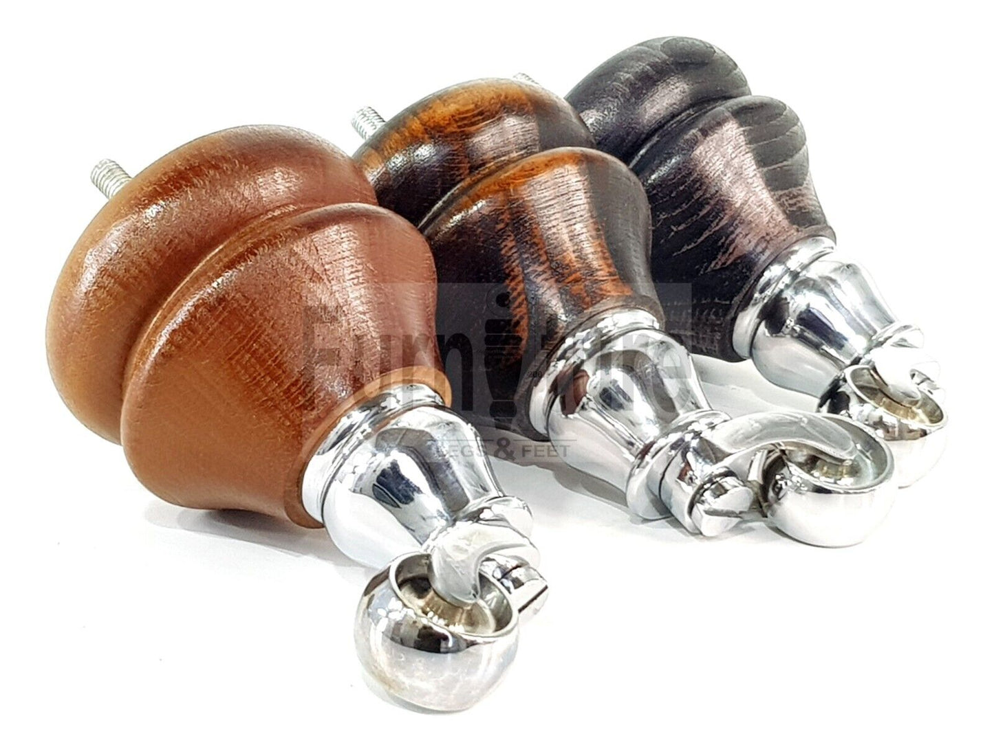 Set Of 4 Turned Furniture Wood Feet Chrome Castors 140mm Sofas Chairs Settee Cabinets Beds M8(8mm)