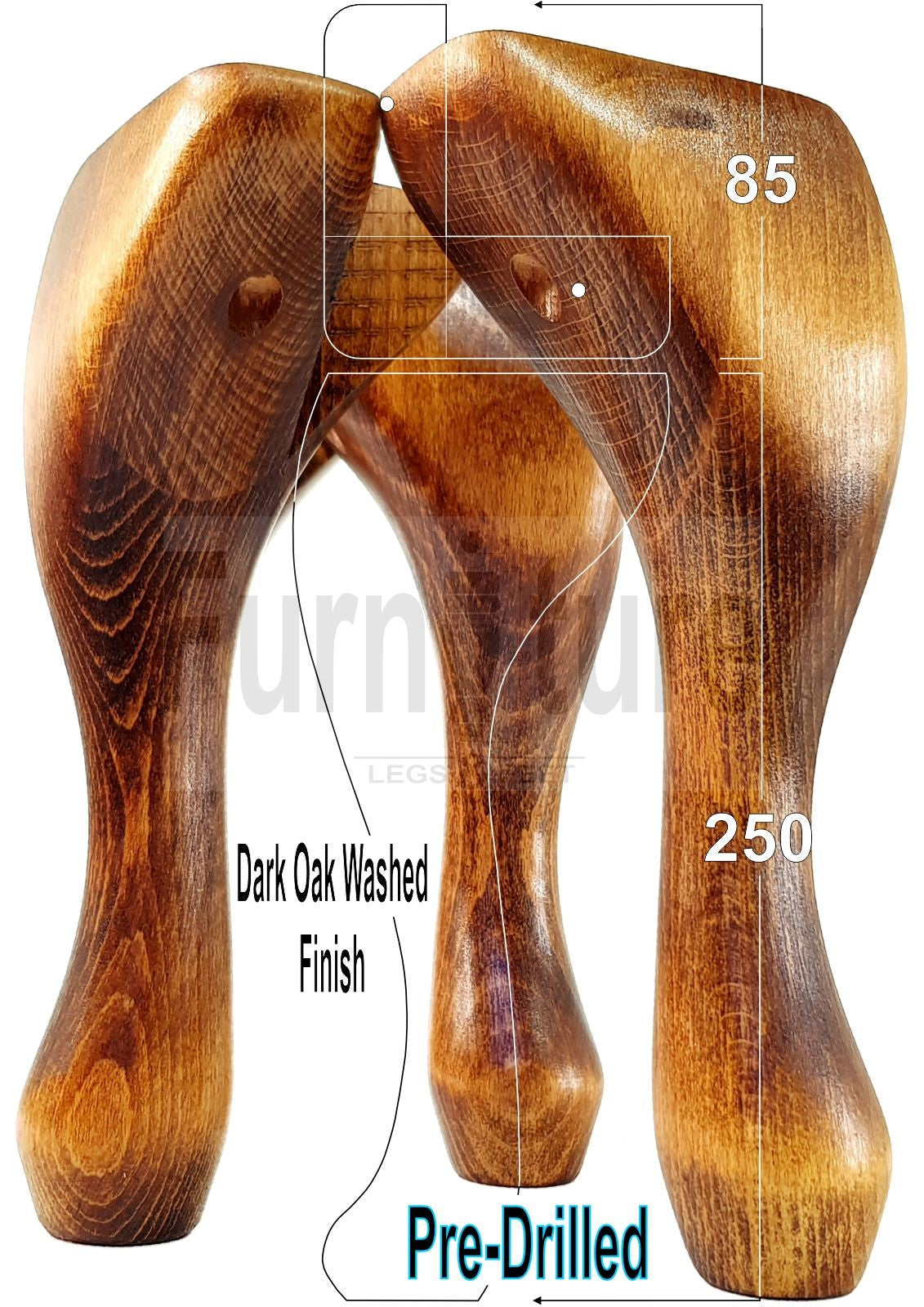 4 Wooden Traditional Queen Anne Furniture Legs 250mm Sofa Chair Beds (Self-Fix)