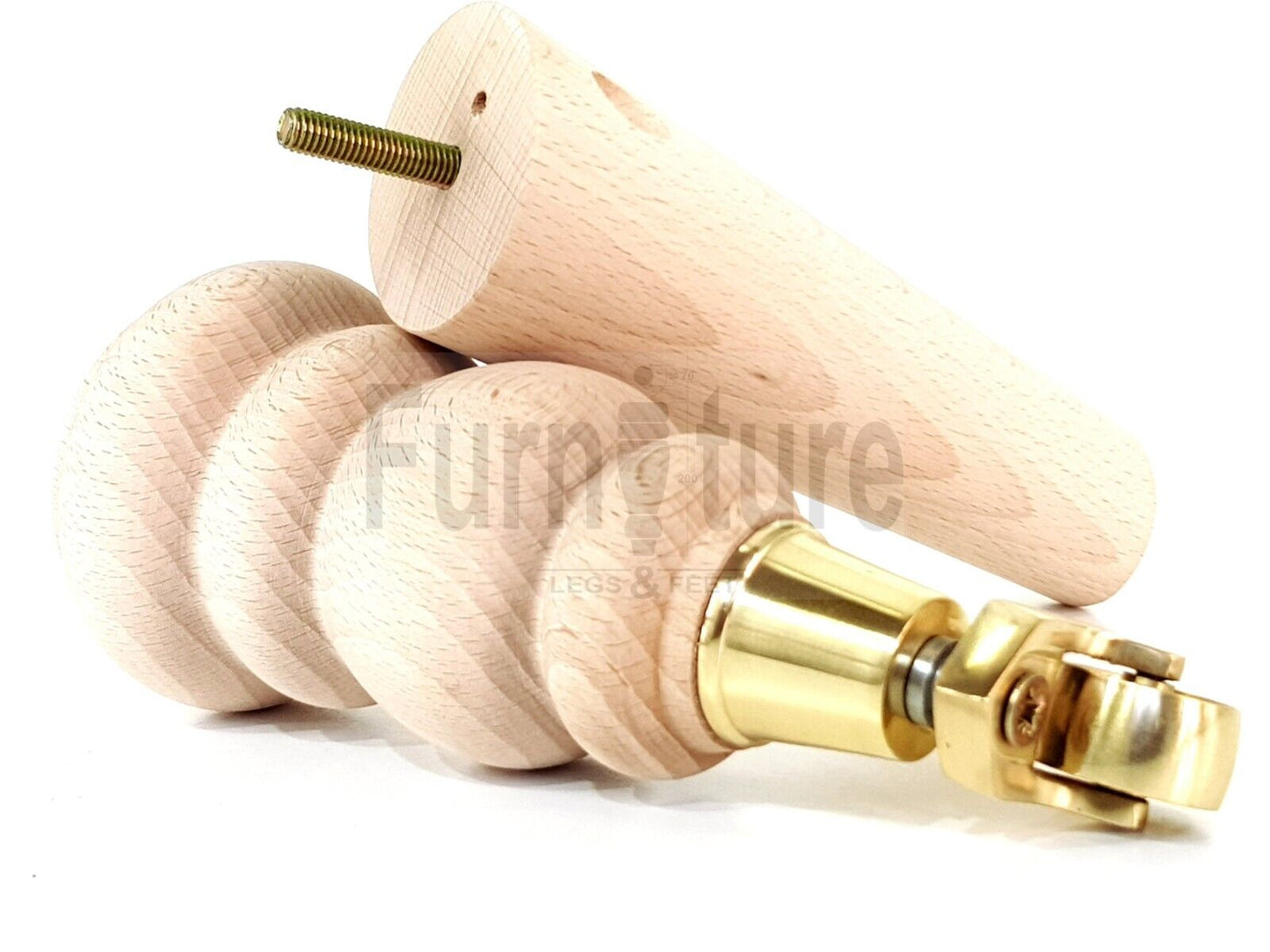 2x Furniture Brass Castor Legs & 2x Angled Solid Wooden Feet M8 Chairs Sofa 200mm High