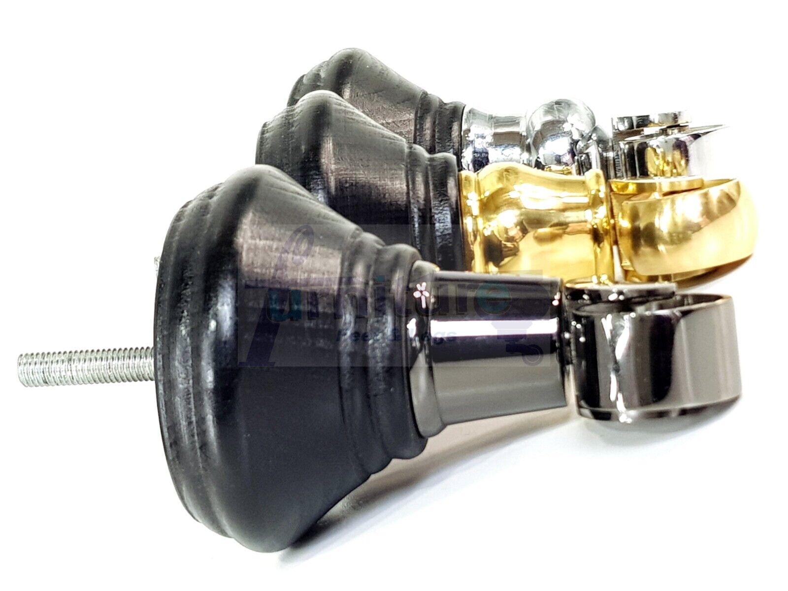 4x Black Wooden Furniture Sofa Legs M8 With Castors Replacment Chair Settee Feet 115mm - 125mm High