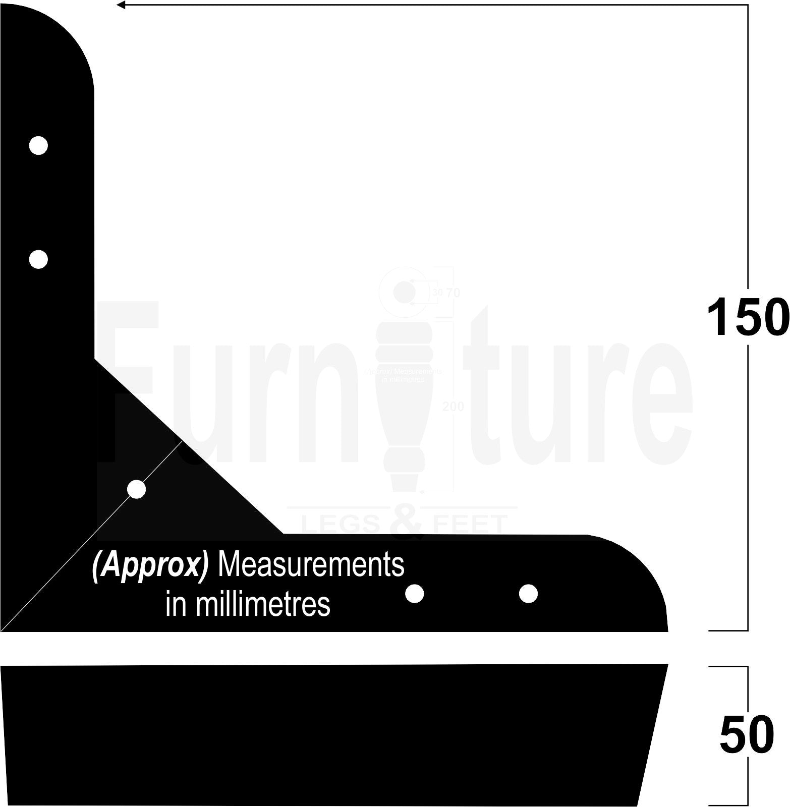 4x Metal Furniture Legs 50mm High Chair Settee Sofa Feet Black Chrome (Self-Fix)