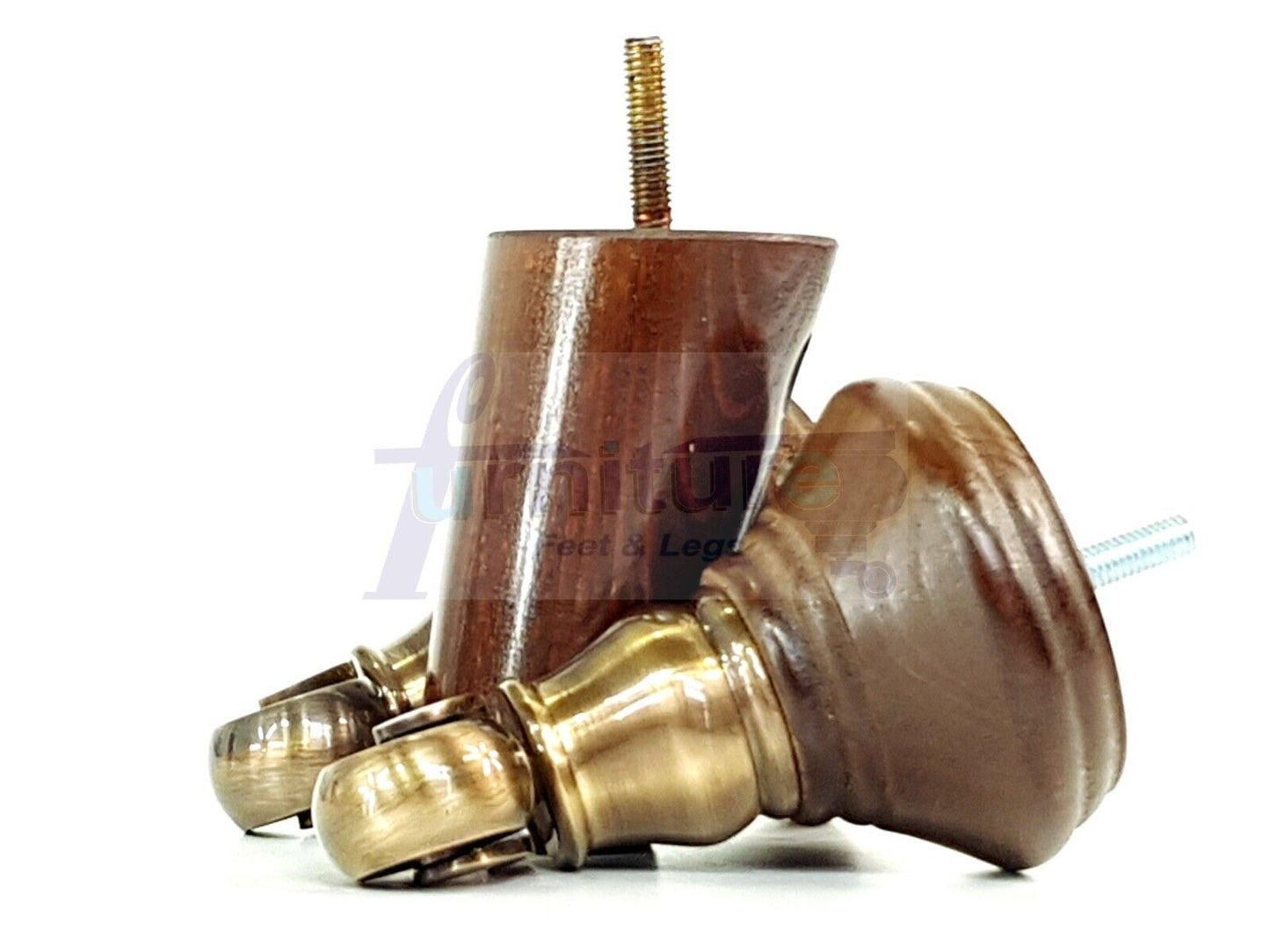 2 Antique Brown Wood Furniture Sofa Legs With Castor 125mm & 2 Angled Back Feet Chair Settee 100mm High M8