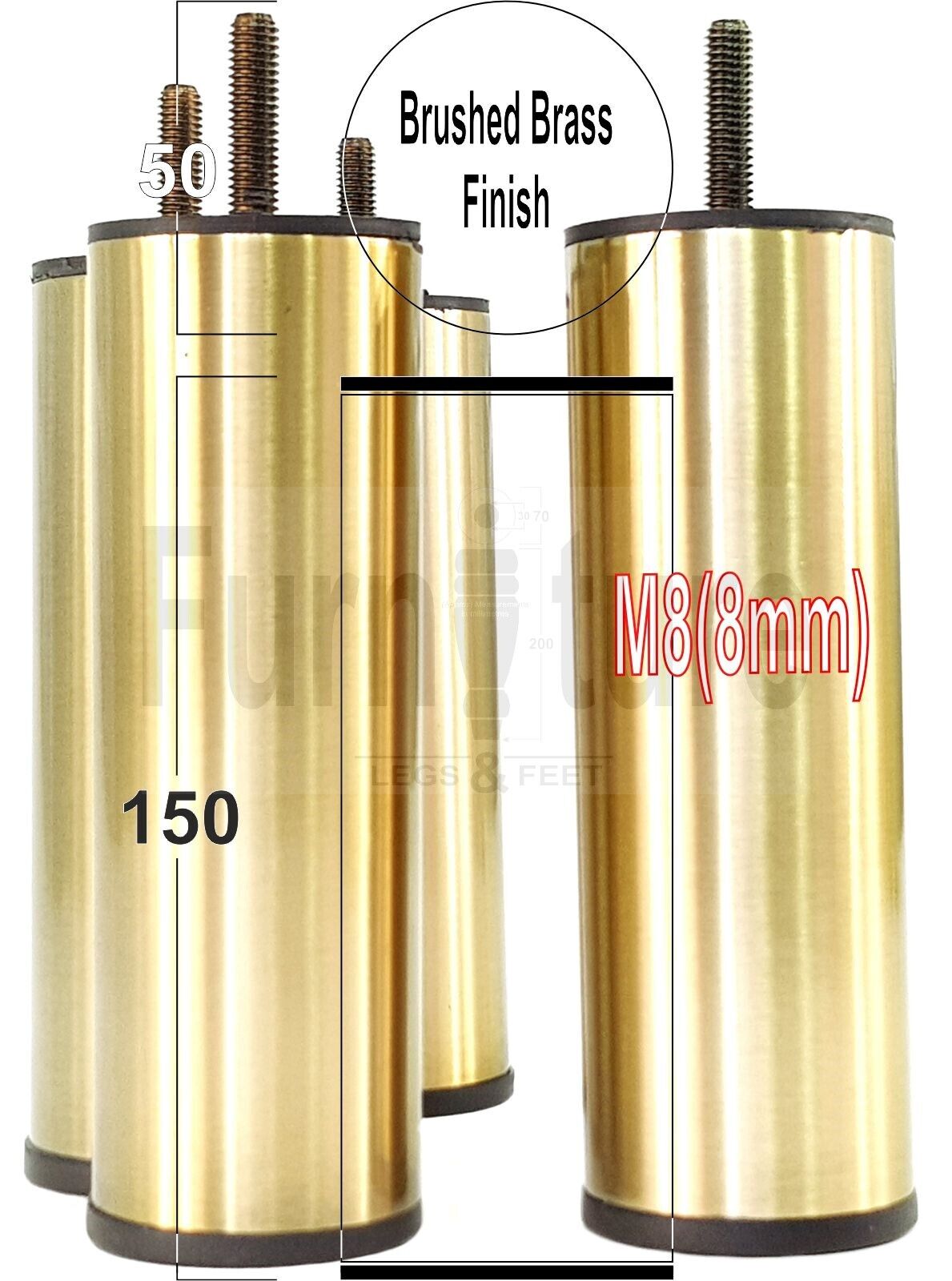4 Metal Furniture Settee Legs Brass Feet 120mm & 150mm High Sofa Chair Beds M8
