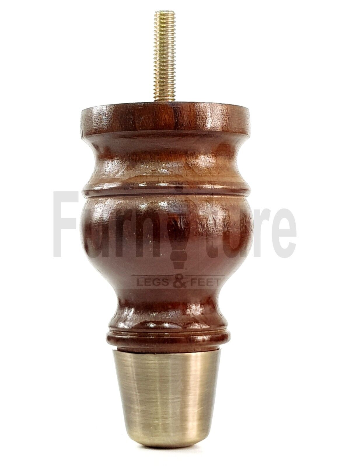 4x Turned Wooden Furniture Leg Antique Brass Slipper Cup Sofa, Chair Feet 110mm High M8