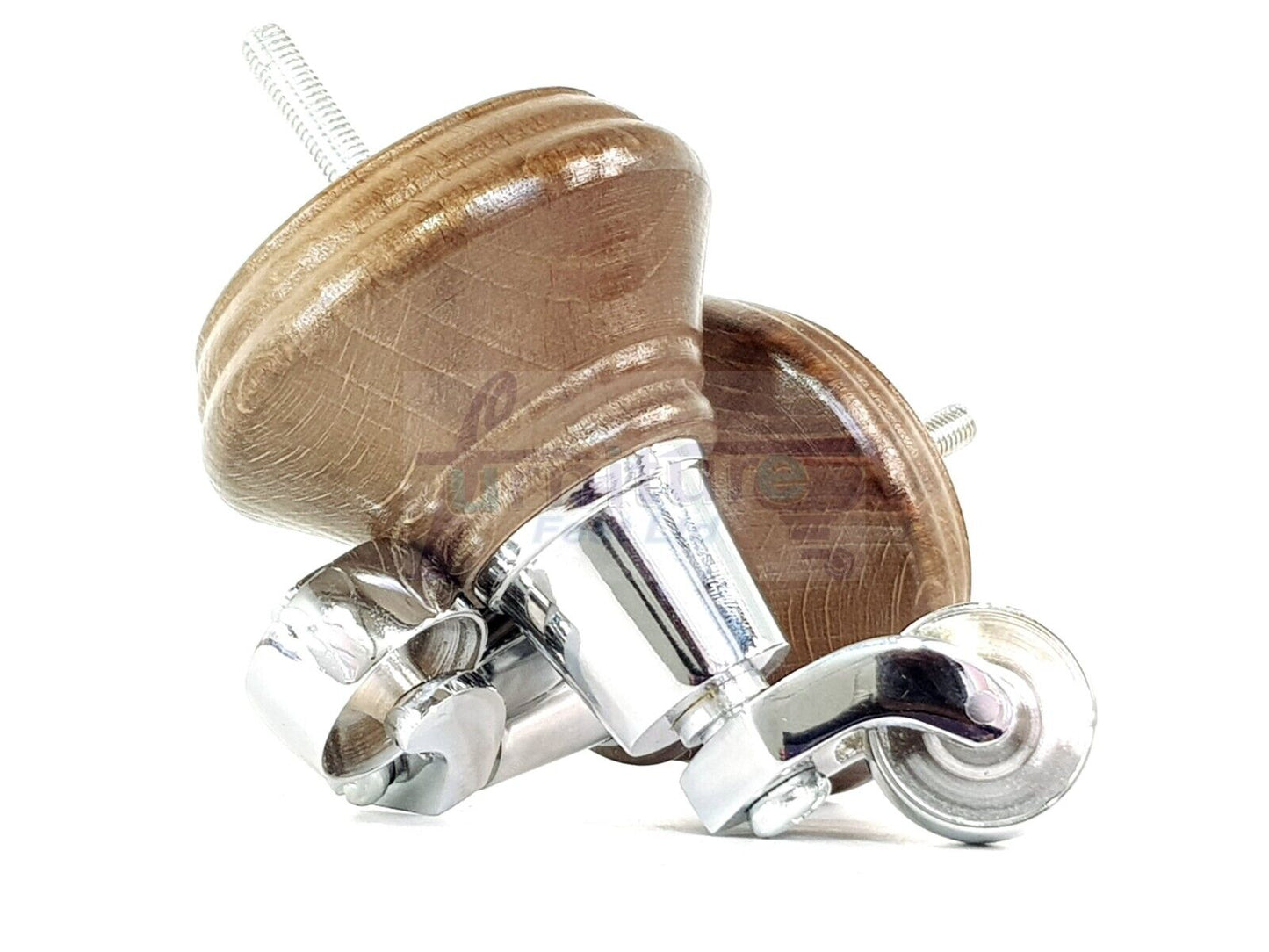 4x Antique Brown Stain Wooden Furniture Sofa Legs M8 With Castors Replacment Chair Settee Feet 115mm - 125mm High