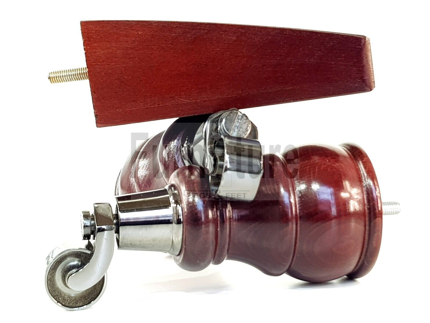 2 Wooden Castor Furniture Sofa Legs & 2 Curved Back Feet  Mahogany M8 Chair Settee Feet 160mm High