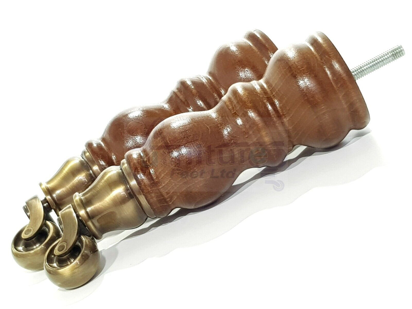 4x Solid Wood Antique Brass Castor Furniture Chair Legs M8 Settee, Sofa Feet 205mm High