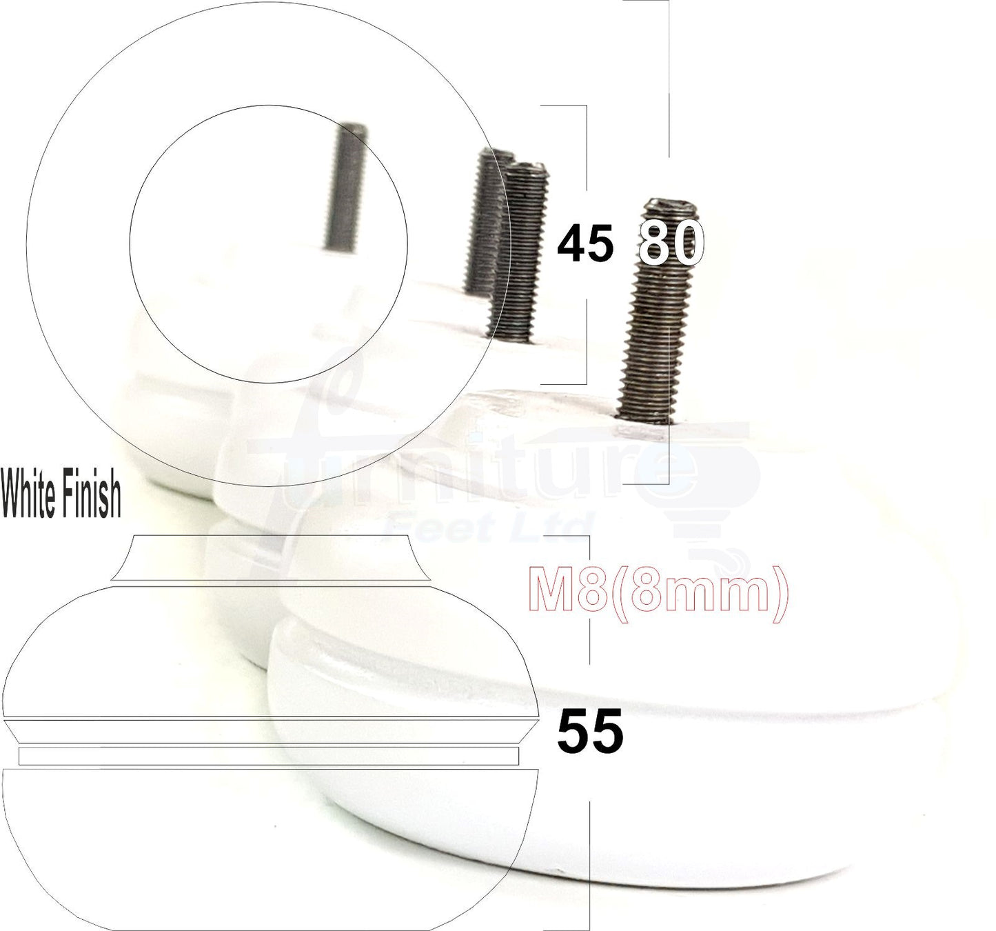4 Wood Replacment Furniture Legs M8 Sofa Settee Bed Feet 55mm High