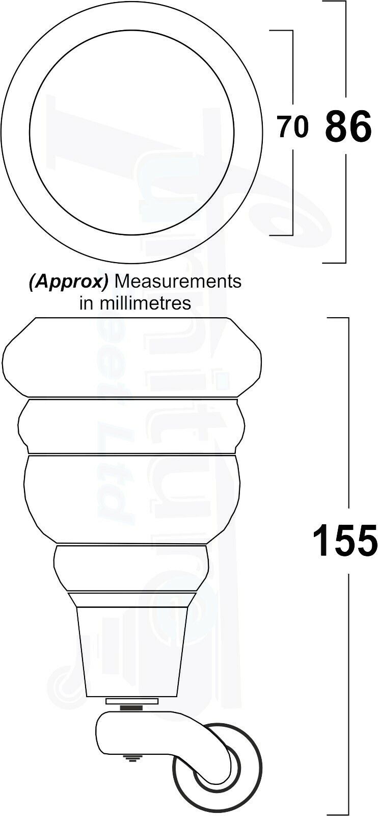 Turned Furniture Feet 2 With Castors 155mm and 2 Curved Back Legs Raw Wood for Sofas Chairs Stools Cabinets Beds M8 6 Inches