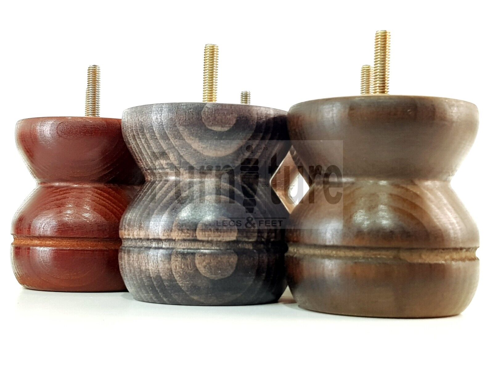 4x Turned Solid Wood Furniture Legs Replacement Bun Feet 90mm High 8mm Thread