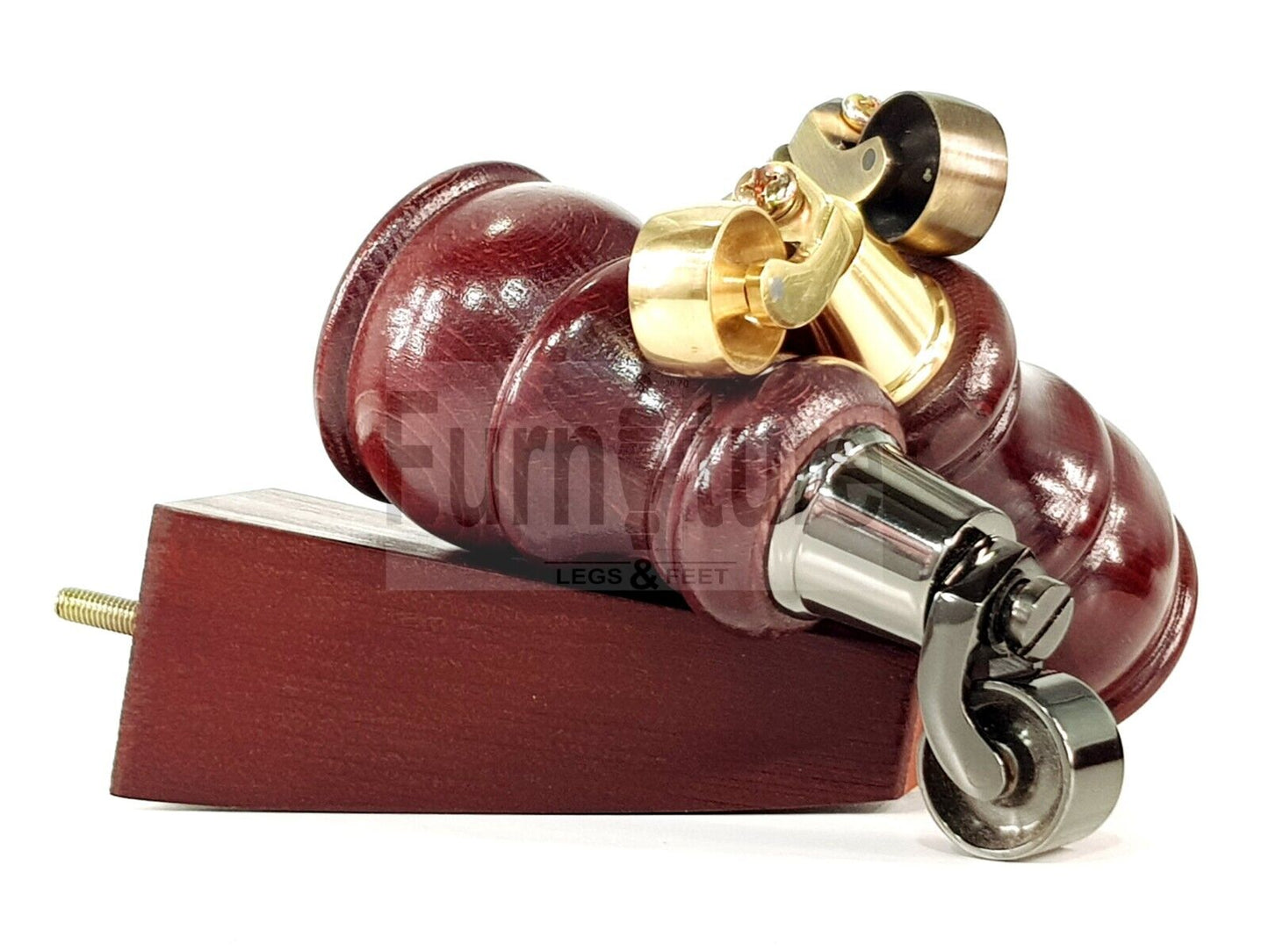 2 Wooden Castor Furniture Sofa Legs & 2 Curved Back Feet  Mahogany M8 Chair Settee Feet 160mm High