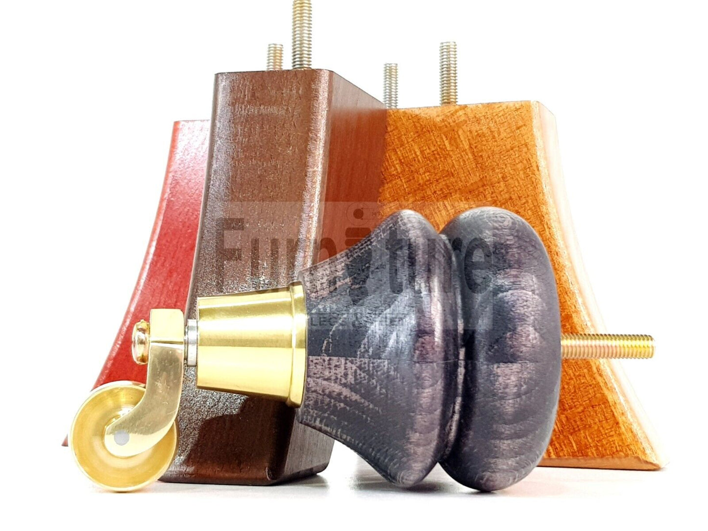 Turned Wood Furniture Feet 2 With Brass Castors 140mm & 2 Curved Back Legs Sofas Chairs Cabinets Beds M8