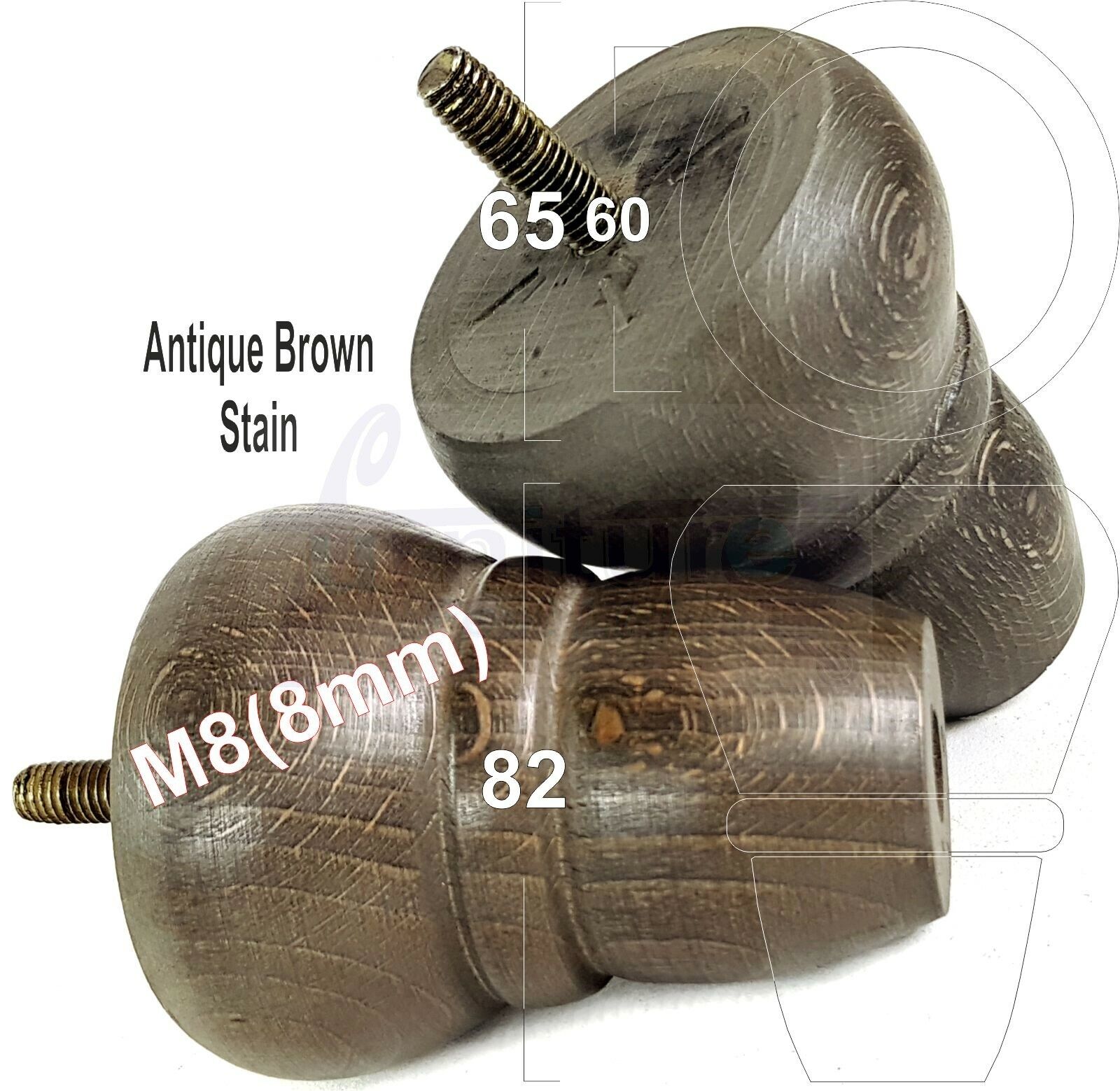 4x Turned Wood Repacement Furniture Legs M8 Sofa Chair Settee Feet 82mm