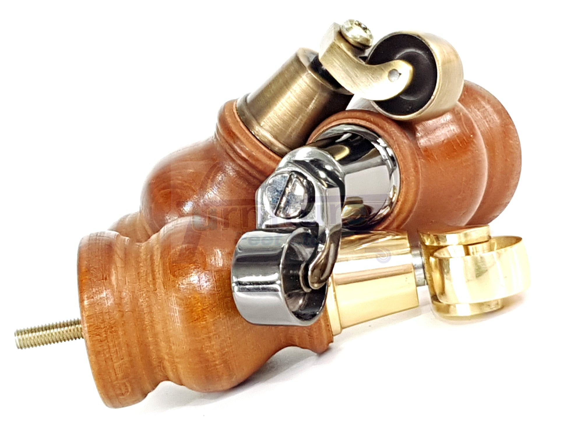 Set Of 4 Turned Wood Furniture Legs With 150mm High Castor 8mm Thread For Chairs Settees & Cabinets Dark Oak Finish