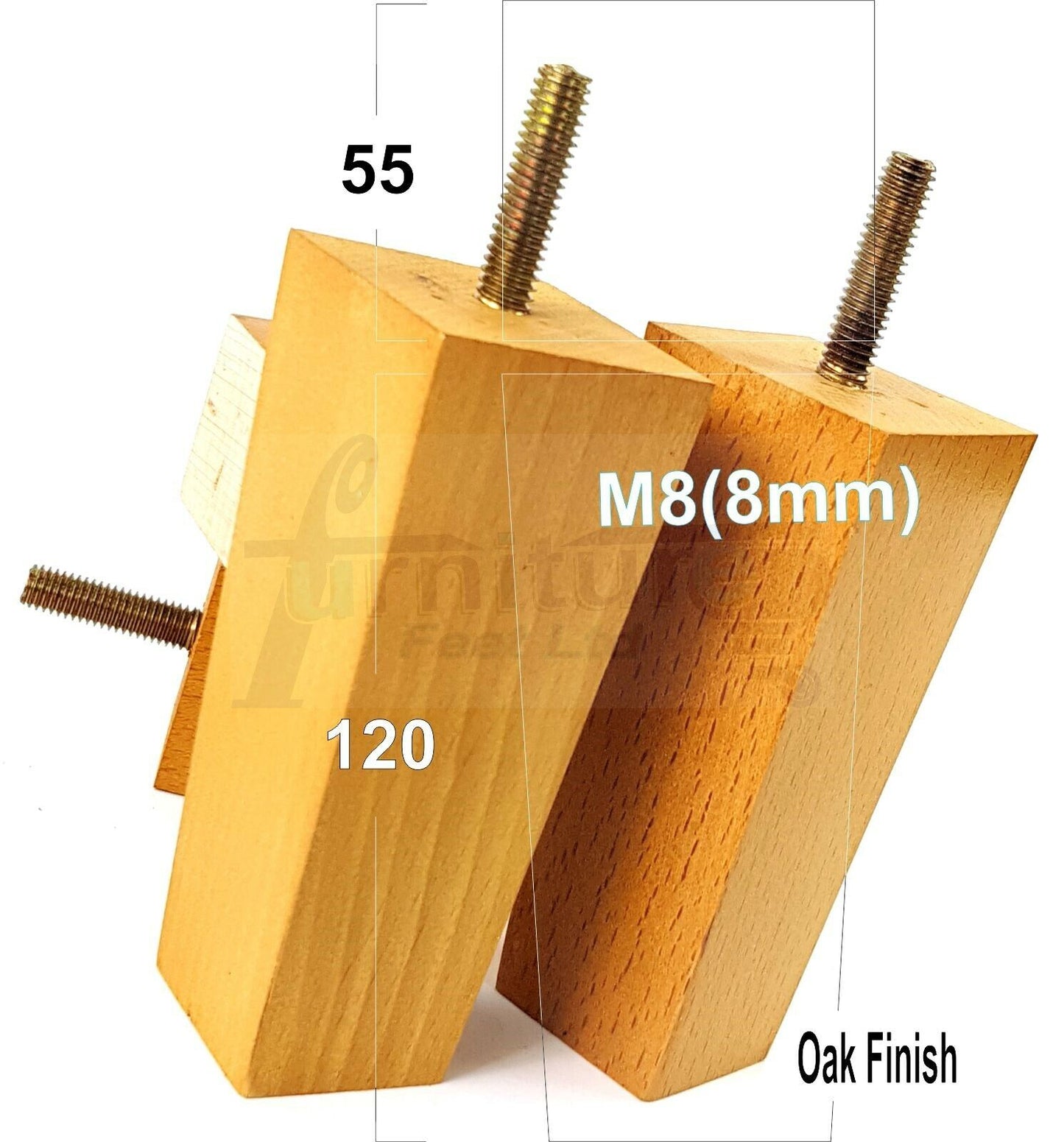 4x Solid Wood Furniture Legs Chair Settee Replacement Feet 120mm High 8mm Thread