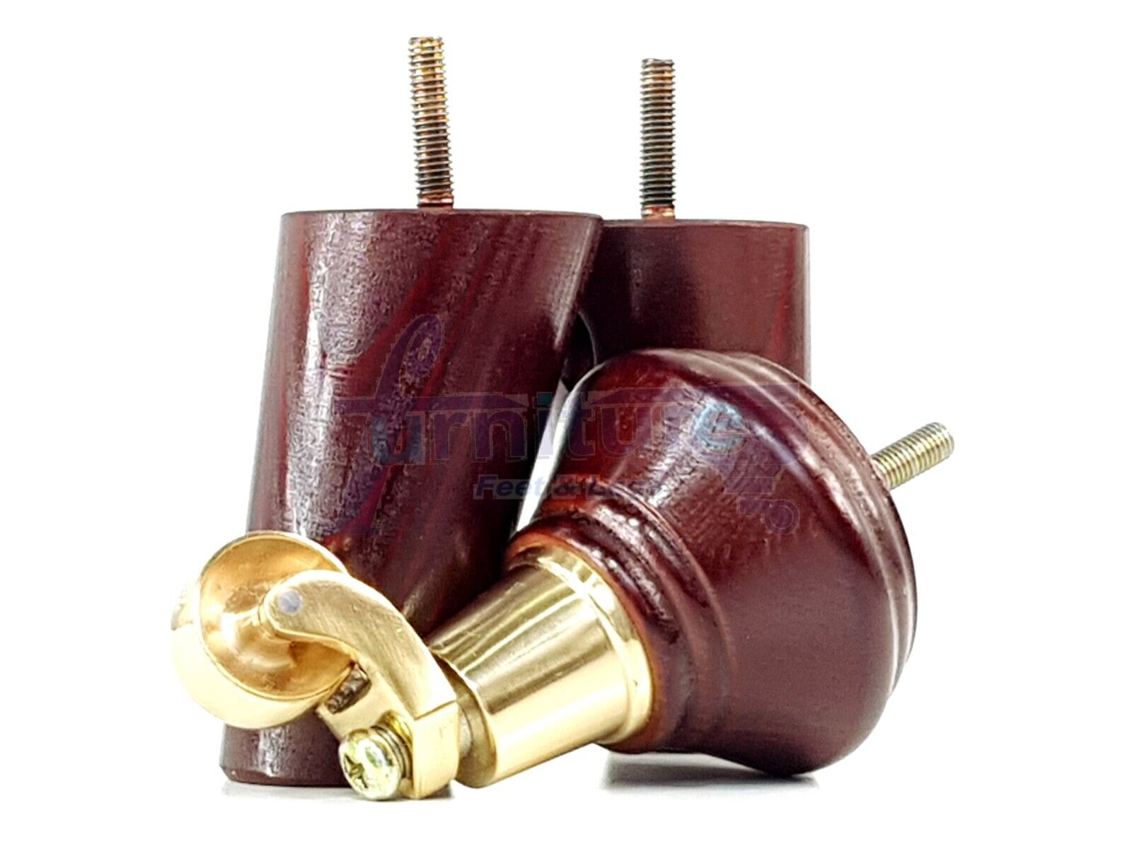 2 Mahogany Wood Furniture Sofa Legs With Castor 125mm & 2 Angled Back Feet Chair Settee 100mm High M8