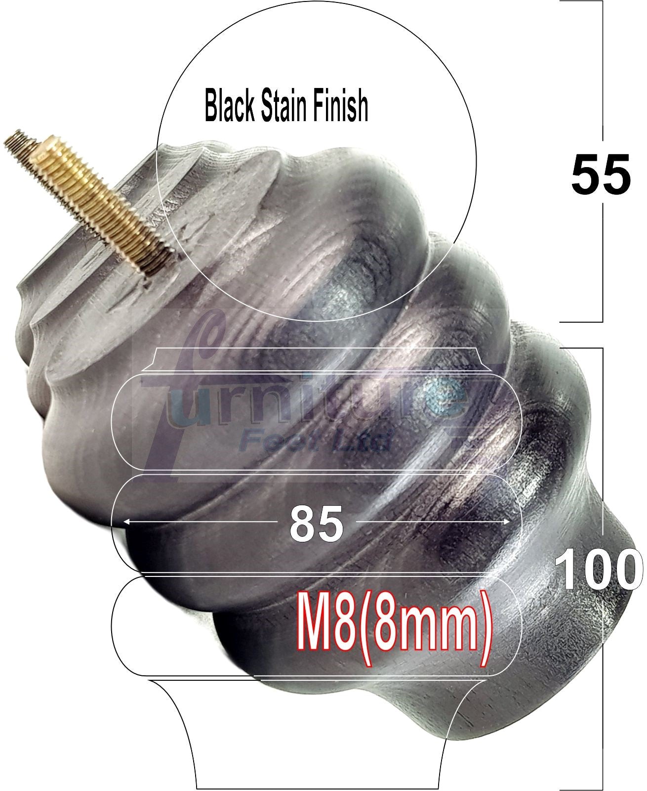 Set Of 4 Solid Wood Turned Furniture Legs Replacement Bun Feet 100mm High 8mm Thread