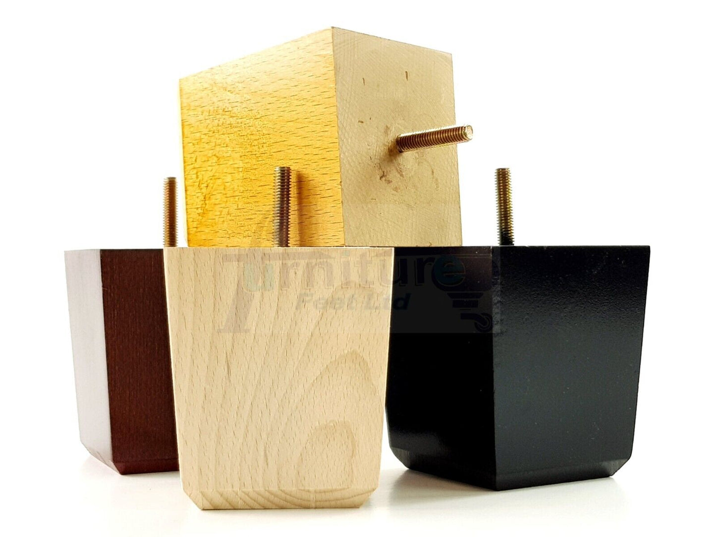 4x Solid Wood Square Furniture Legs Block Replacement Feet 100mm M8(8mm)