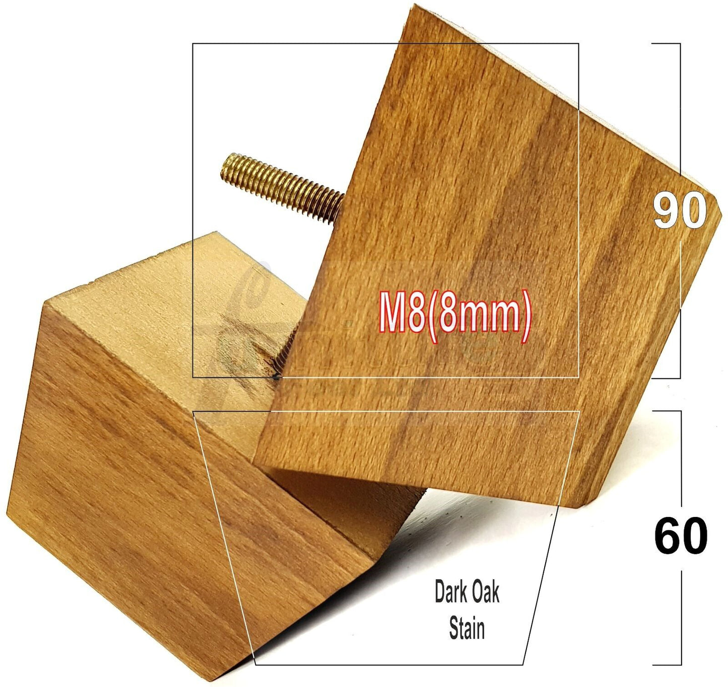 4x Square Wood Sofa Legs 60mm High Replacement Furniture Feet Chairs Cabinets M8 