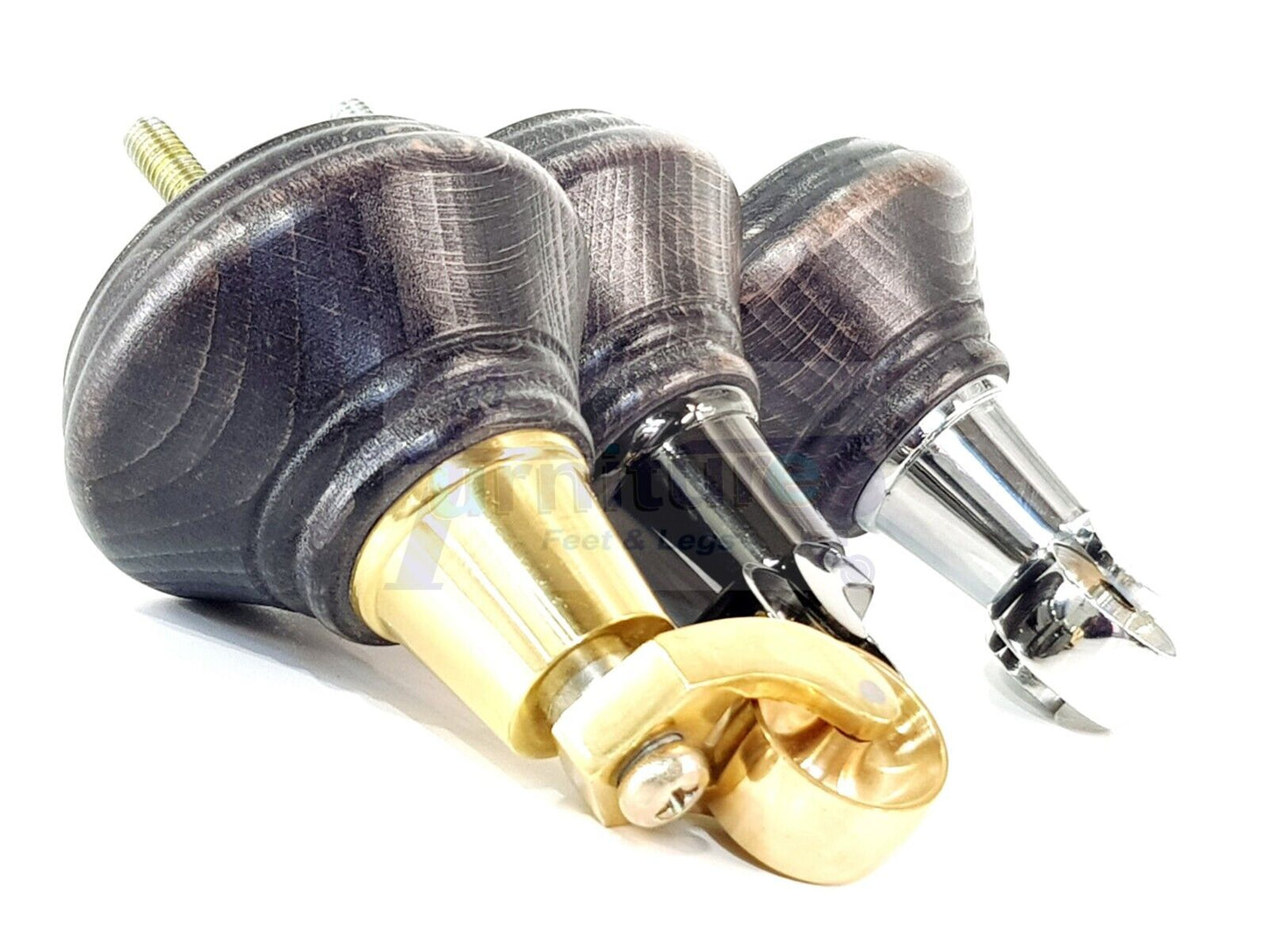 4x Black Washed Wooden Furniture Sofa Legs M8 With Castors Replacement Chair Settee Feet 115mm - 125mm High