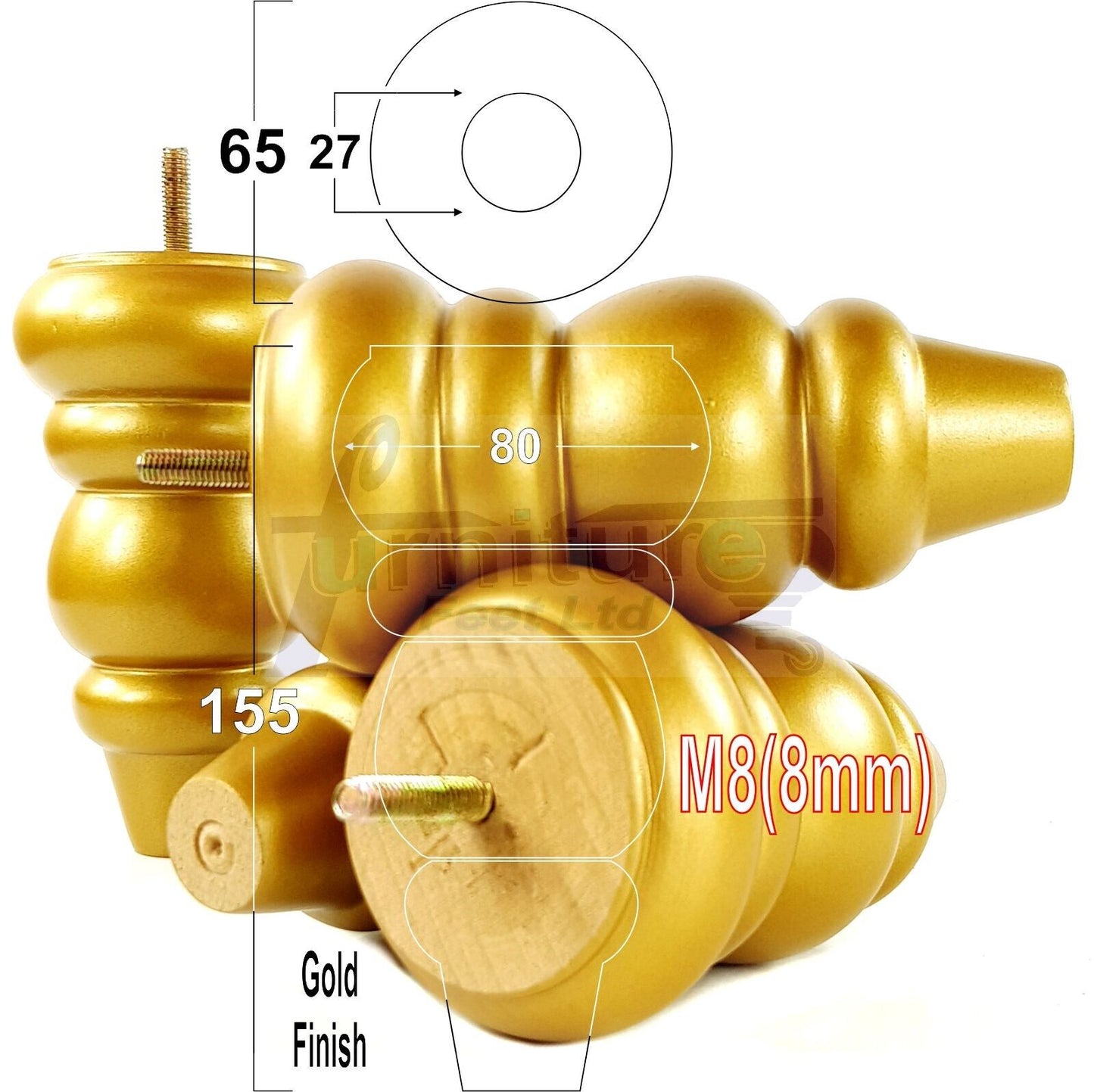 4 Solid Turned Wood Furniture Sofa Leg M8 Chair Settee Footstool Feet 155mm High