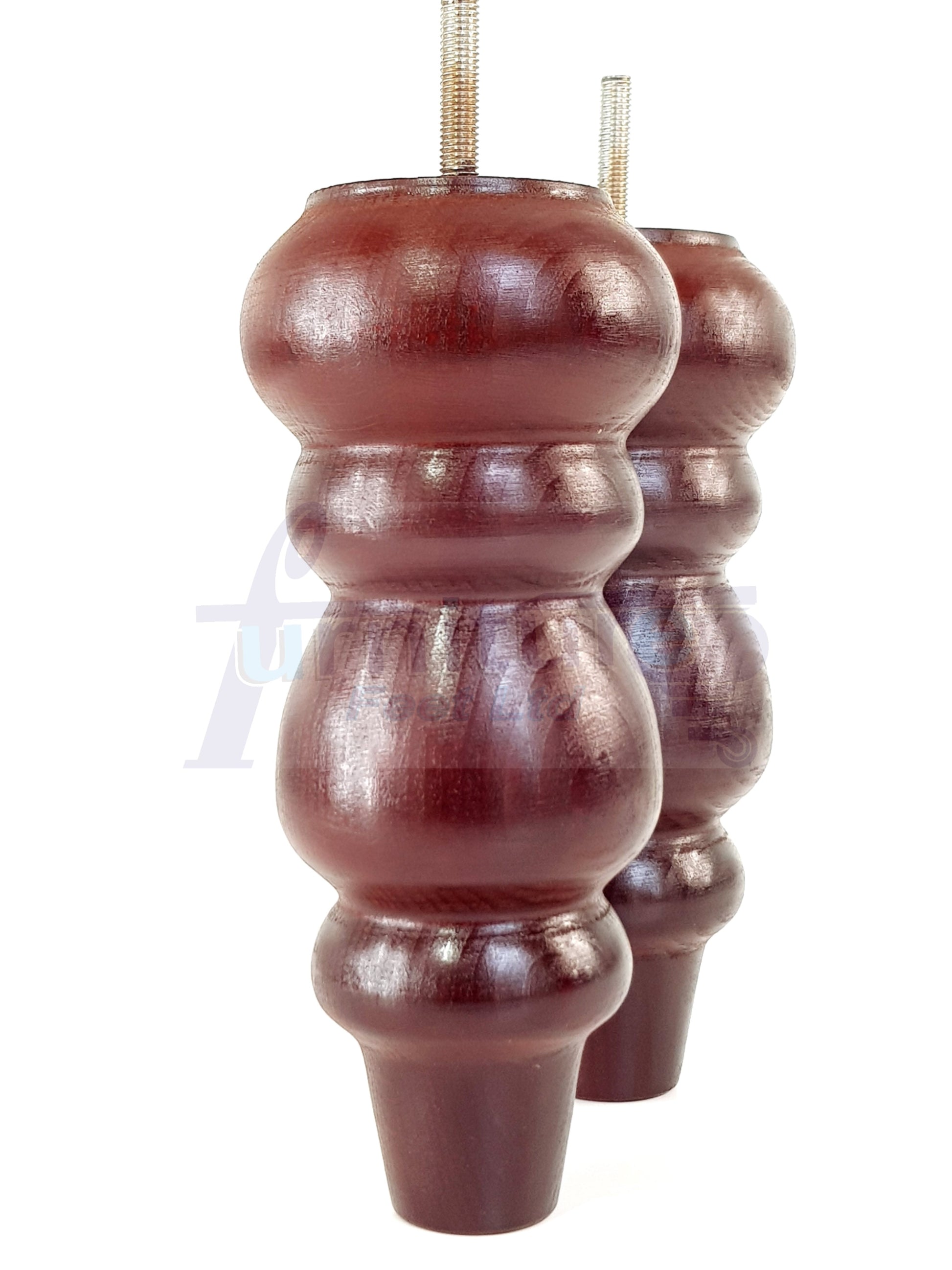 4 Solid Wood Furniture Legs Replacement Turned Feet 200mm High M8(8mm) Thread: Mahogany