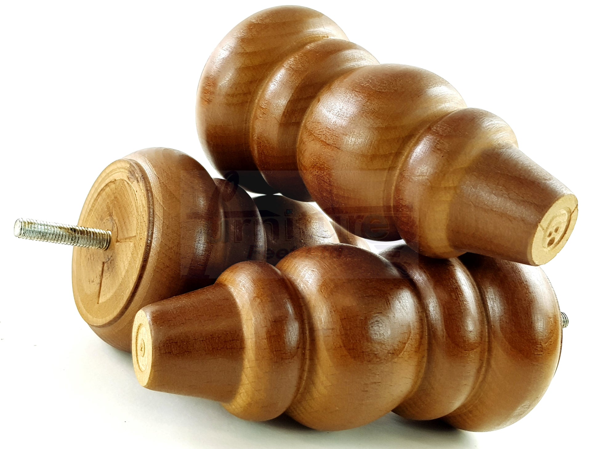 4x Solid Turned Wood Furniture Legs Chair Settee Feet 155mm 8mm Thread Dark Oak