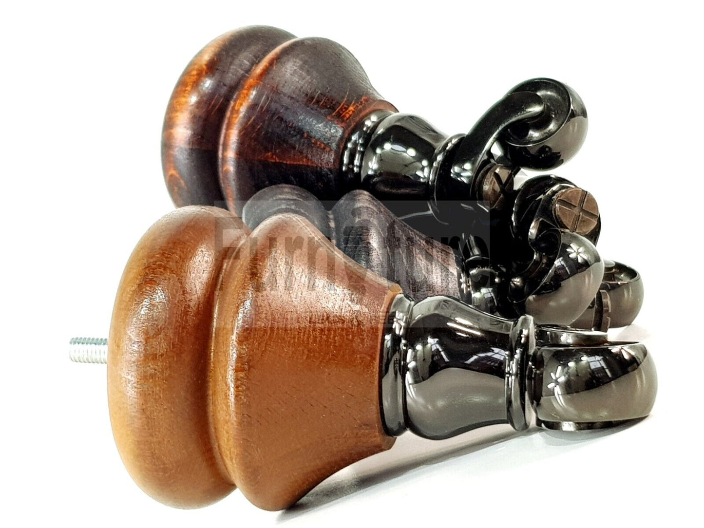 Set Of 4 Turned Furniture Wood Feet With Black Castors 140mm Sofas Chairs Settee Cabinets Beds M8(8mm)