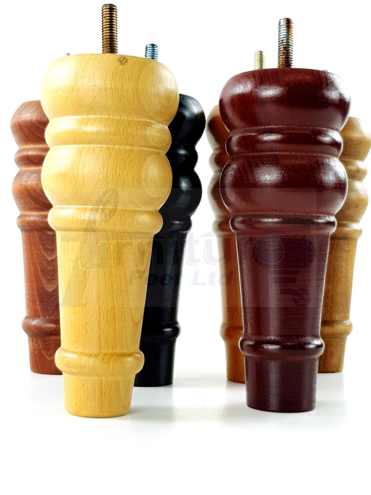 4 Wood Turned Furniture Legs Replacement Bun Feet 165mm High Multiple Colours 6.5 Inches Chairs Stools Sofa's Beds Settee Cabinets M8