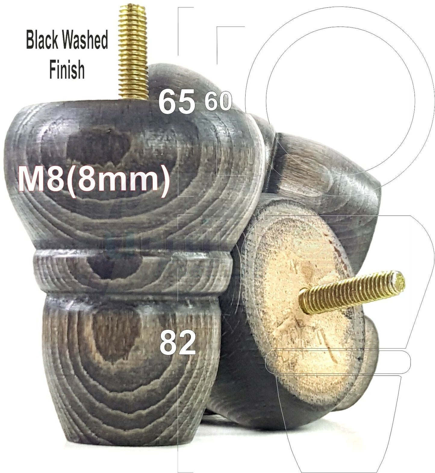 4x Turned Wood Repacement Furniture Legs M8 Sofa Chair Settee Feet 82mm