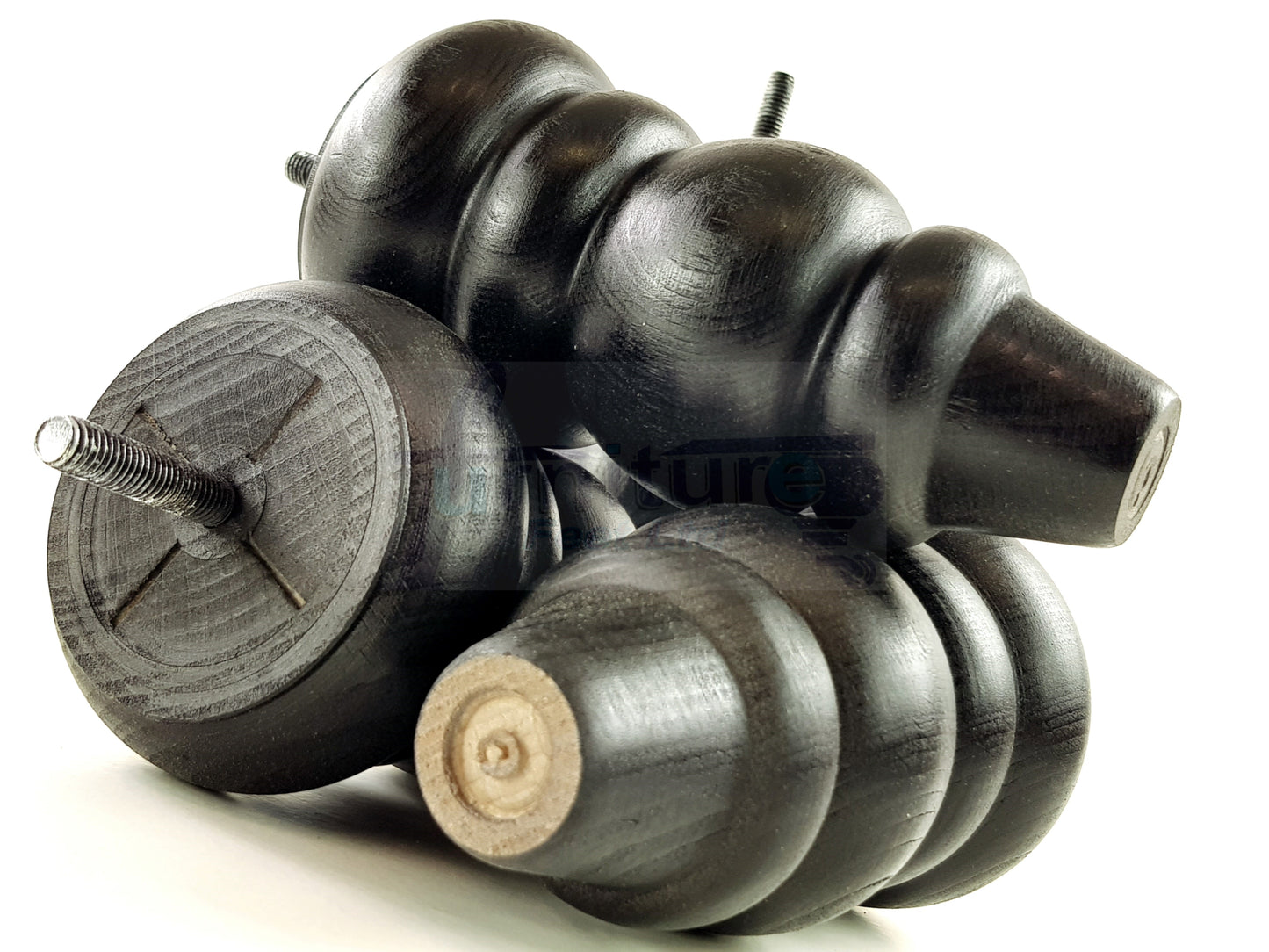 4x Solid Turned Wood Furniture Legs Chair Settee Feet 155mm 8mm Thread Black