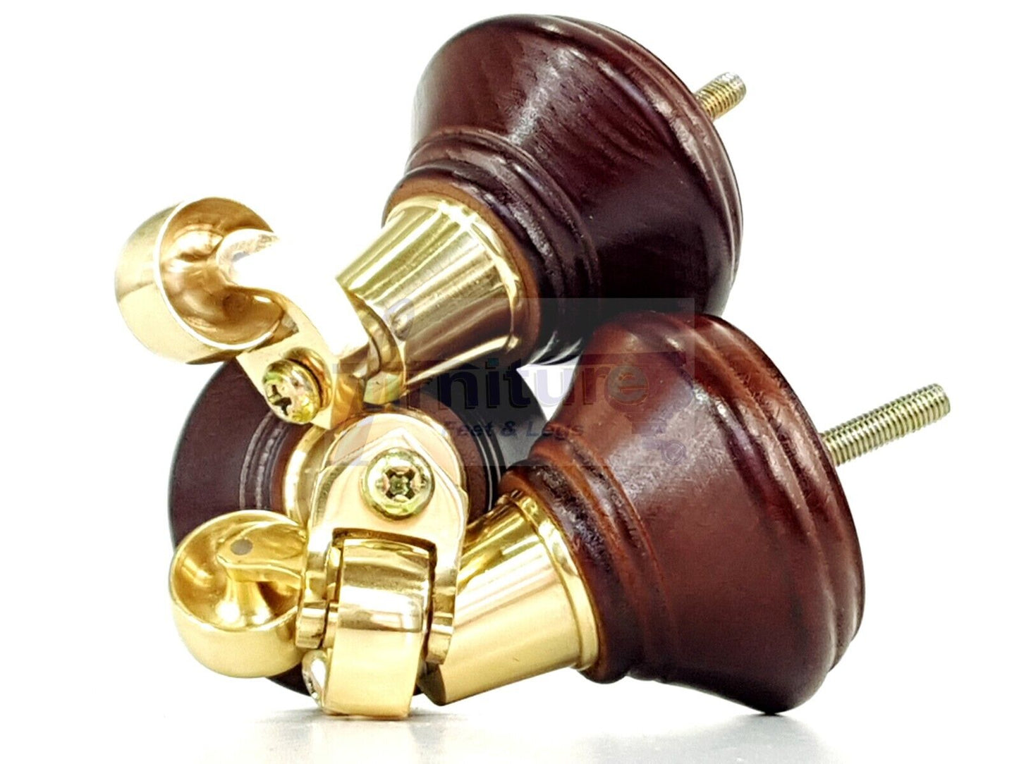 4x Antique Mahogany Wooden Furniture Sofa Legs M8 With Castors Replacment Chair Settee Feet 115mm - 125mm High