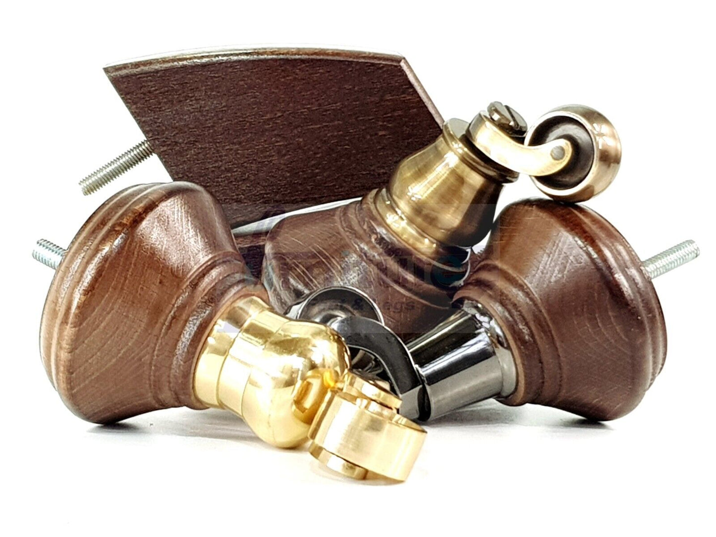 2 Antique Mahogany Stain Wood Furniture Sofa Feet With Castor 125mm & 2 Curved Legs Chair Settee 100mm High M8