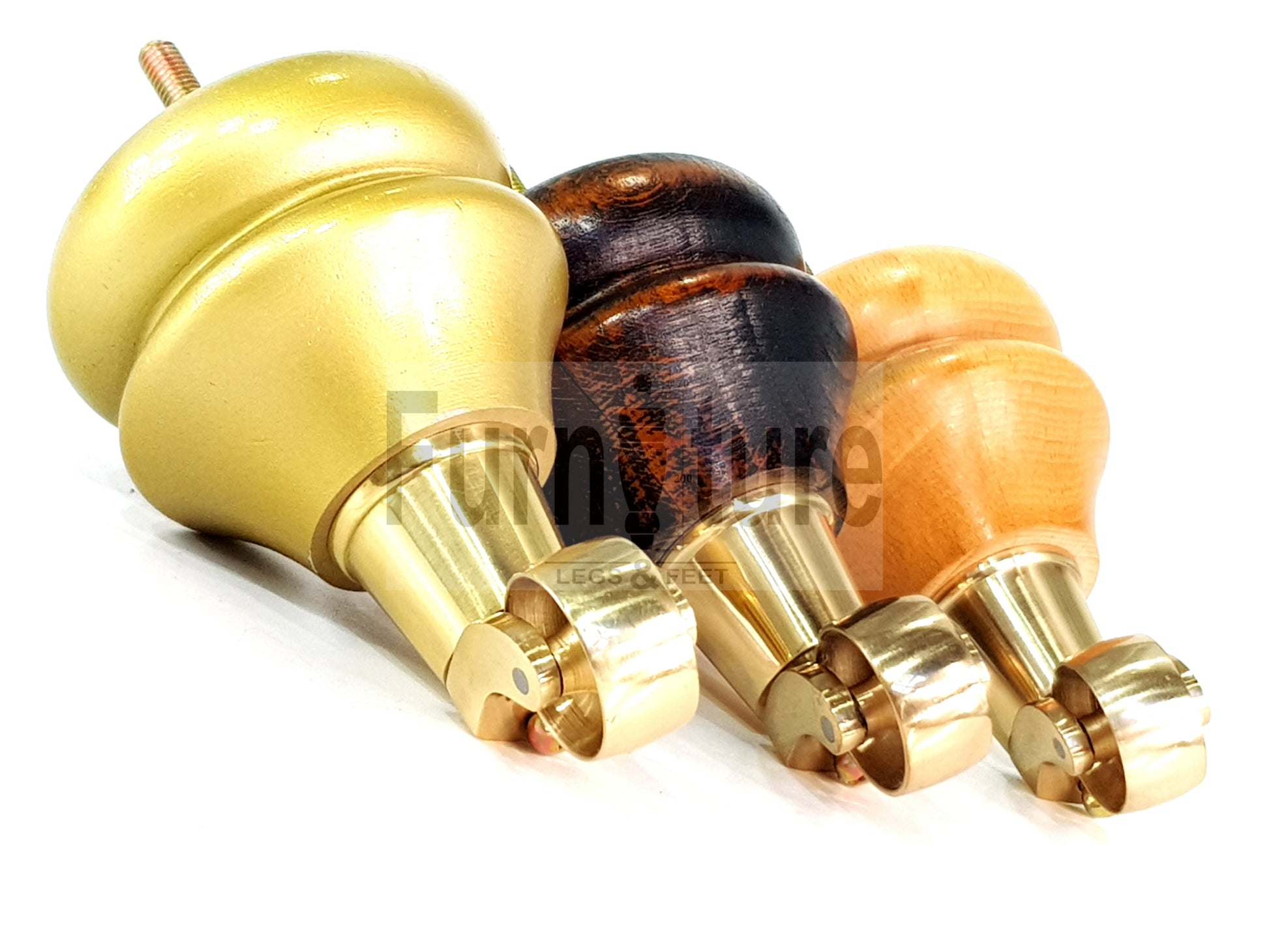 4x Turned Furniture Wood Feet With Brass Castors 140mm Sofas Chairs Settee Cabinets Beds M8(8mm)