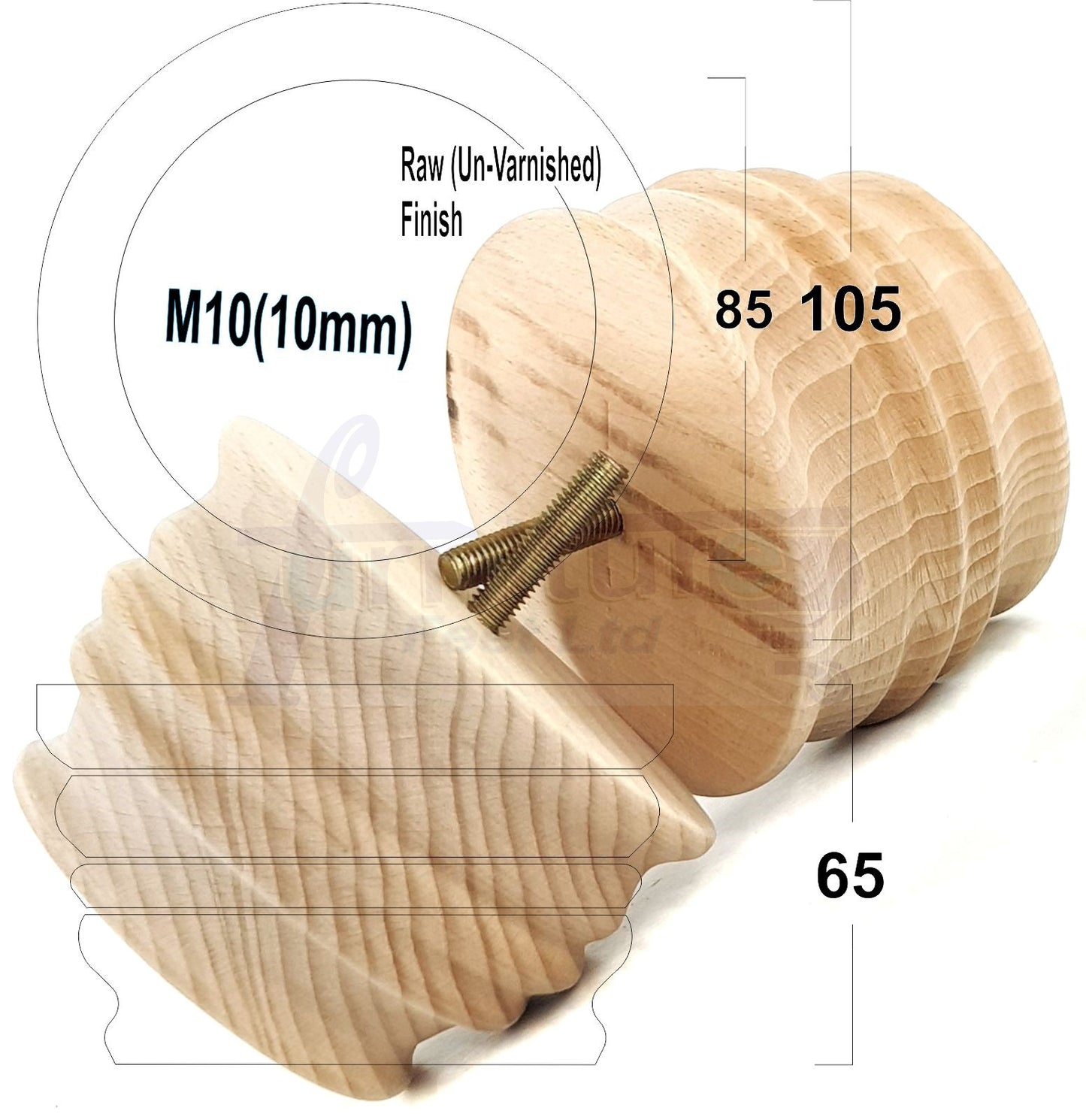 4x Replacement Turned Wooden Furniture Legs 65mm High 10mm Tread For Sofa and Chairs
