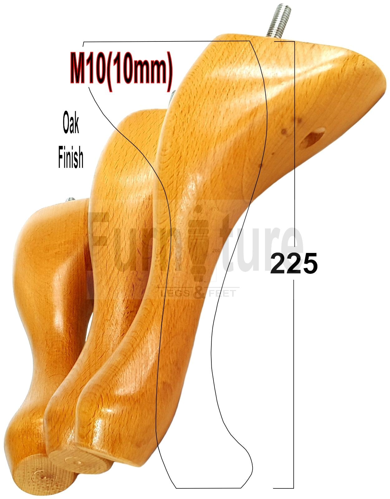 4 Solid Wood Furniture Legs 225mm High Queen Anne Replacement Feet Chairs Settees Sofas M10 Thread