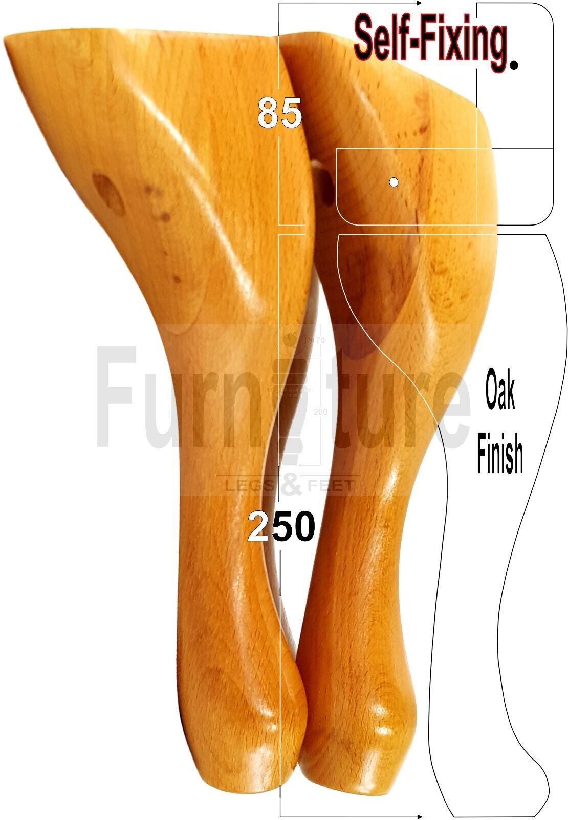 4 Wooden Traditional Queen Anne Furniture Legs 250mm Sofa Chair Beds (Self-Fix)