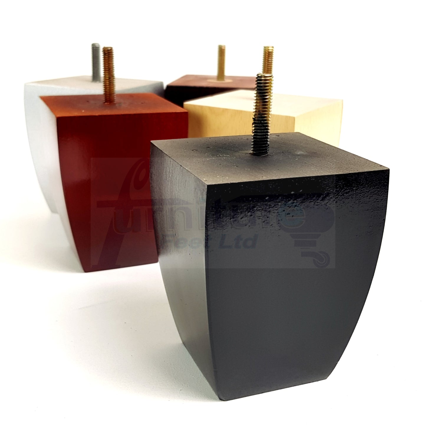 Set Of 4 Square Block Solid Wood Furniture Feet Replacement Legs 100mm High M10 Thread