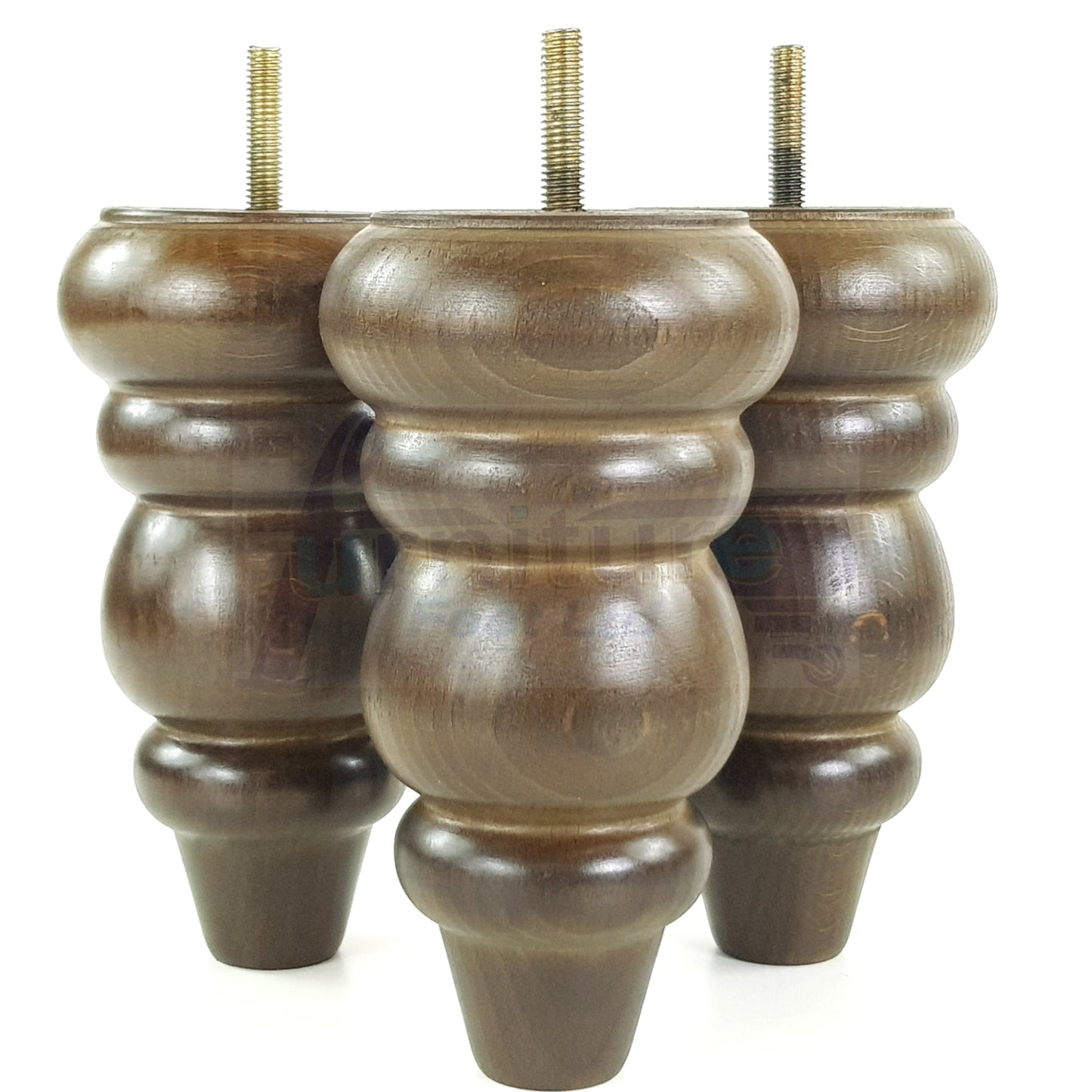 4 Wood Round Furniture Feet Turned Replacement Legs 155mm High Chairs Stools Sofa Beds Settee & Cabinets M8 Various Colours 6 Inch high - Antique Brown