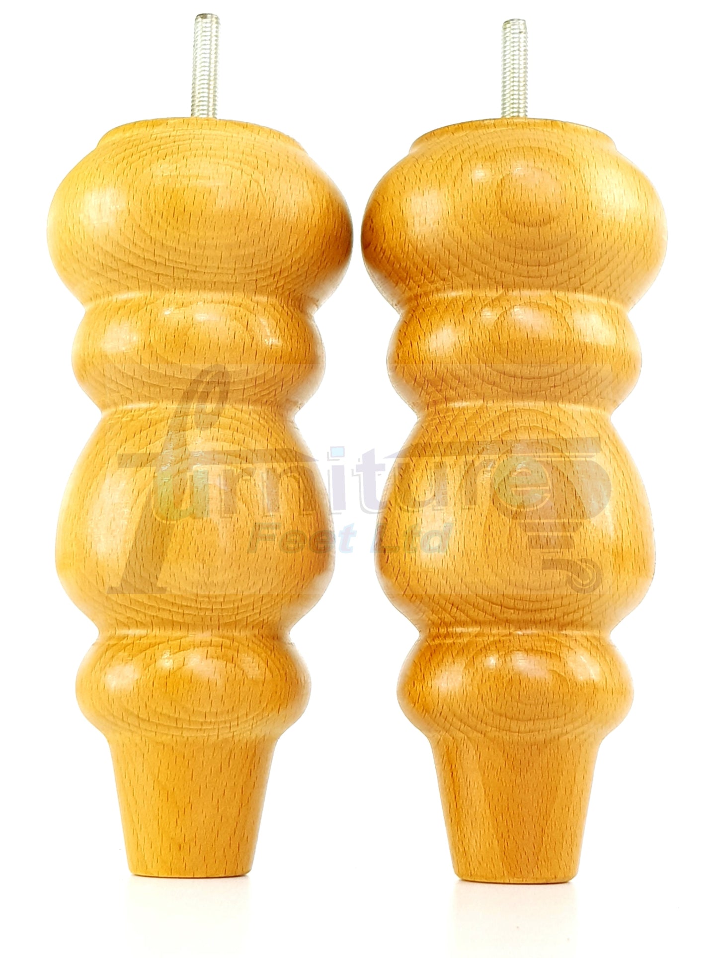 4 Solid Wood Furniture Legs Replacement Turned Feet 200mm High M8(8mm) Thread: Oak