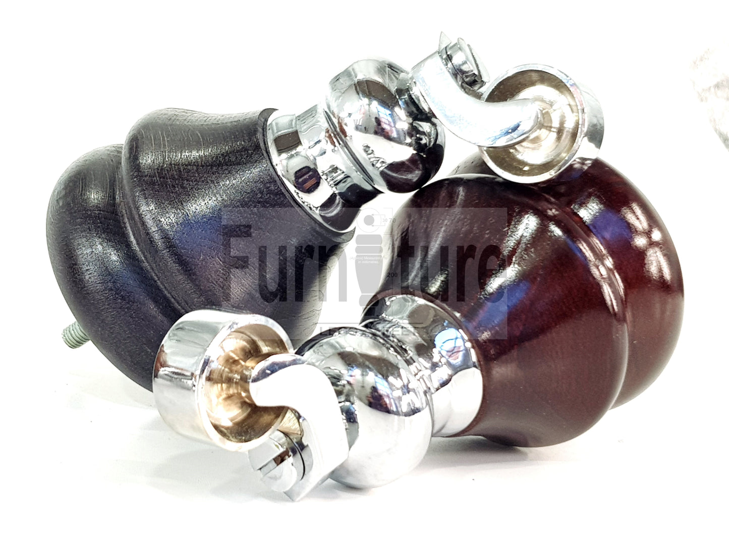 Set Of 4 Turned Furniture Wood Feet With Chrome Castors 150mm Sofas Chairs Settee Cabinets Beds M8(8mm)