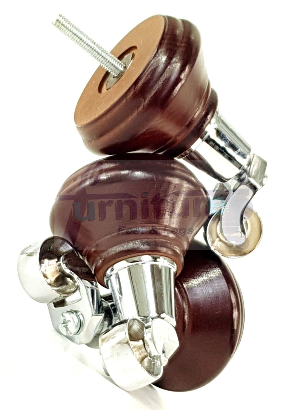 4x Antique Mahogany Wooden Furniture Sofa Legs M8 With Castors Replacment Chair Settee Feet 115mm - 125mm High