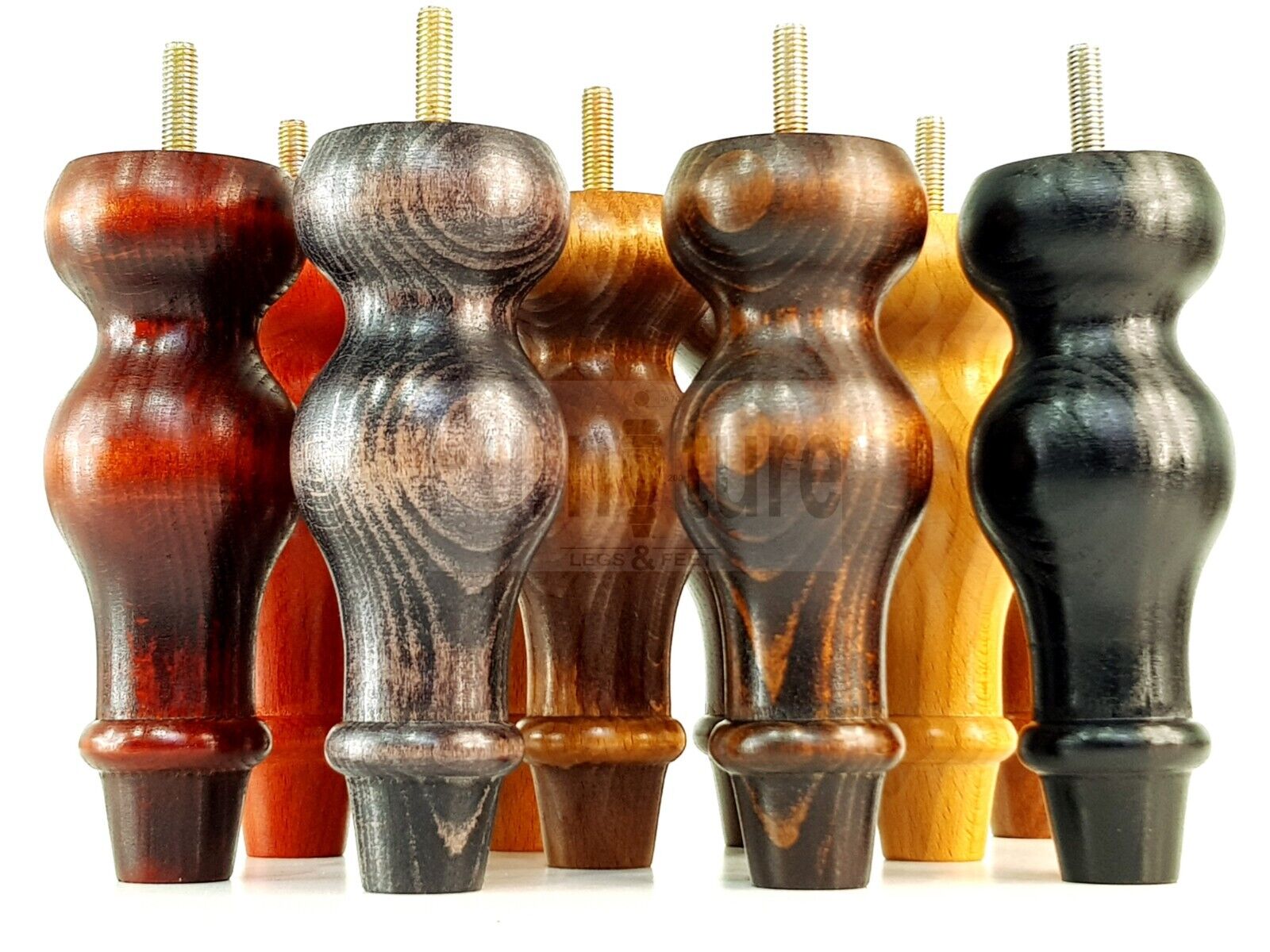 Set Of 4 Solid Wood Turned Furniture Feet Replacement Legs 150mm High 8mm Thread