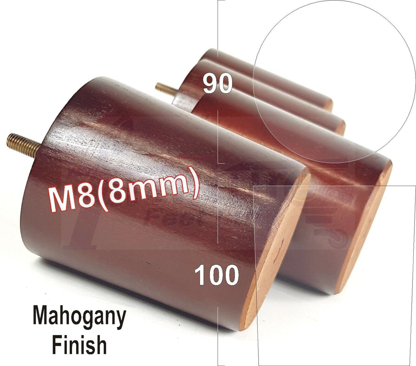 4x Turned Wood Furniture Legs Chair Sofa Bed M8 Replacement Settee Feet 100mm